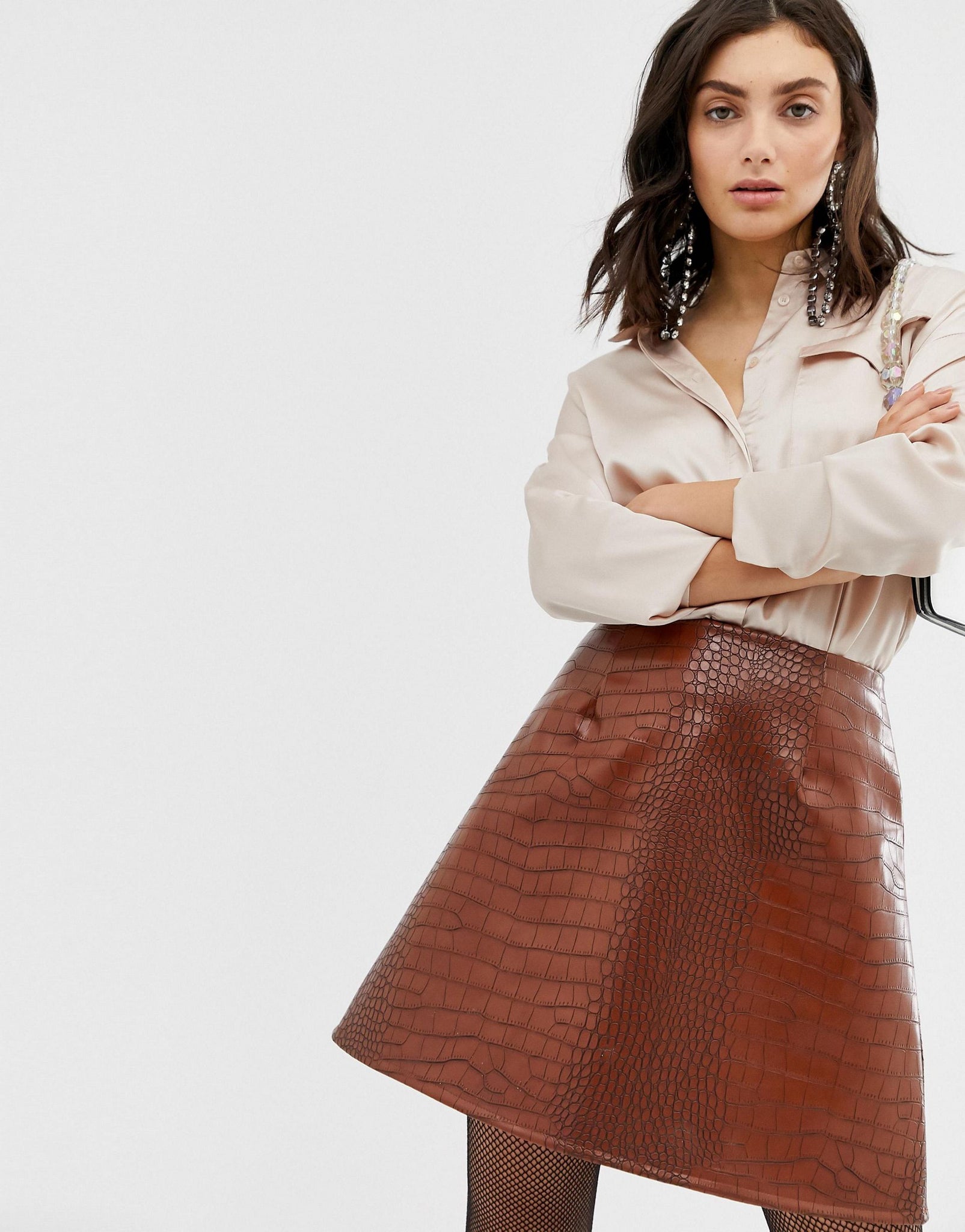Unique21 Faux Leather A Line Skirt