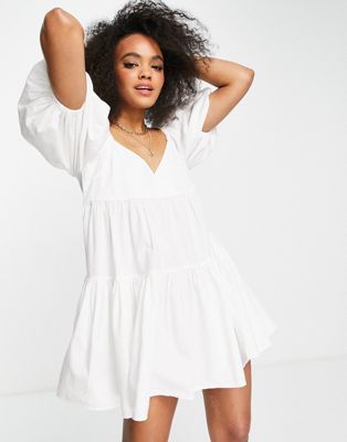 asos edition puff sleeve off shoulder mini wedding dress ASOS EDITION puff sleeve off shoulder mini wedding dress