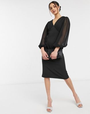 ASOS DESIGN sweetheart neck midi dress with ruched wrap skirt in black