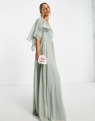 ASOS DESIGN Bridesmaid cami pleated tulle maxi dress in sage ASOS DESIGN Bridesmaid cami pleated tulle maxi dress in sage