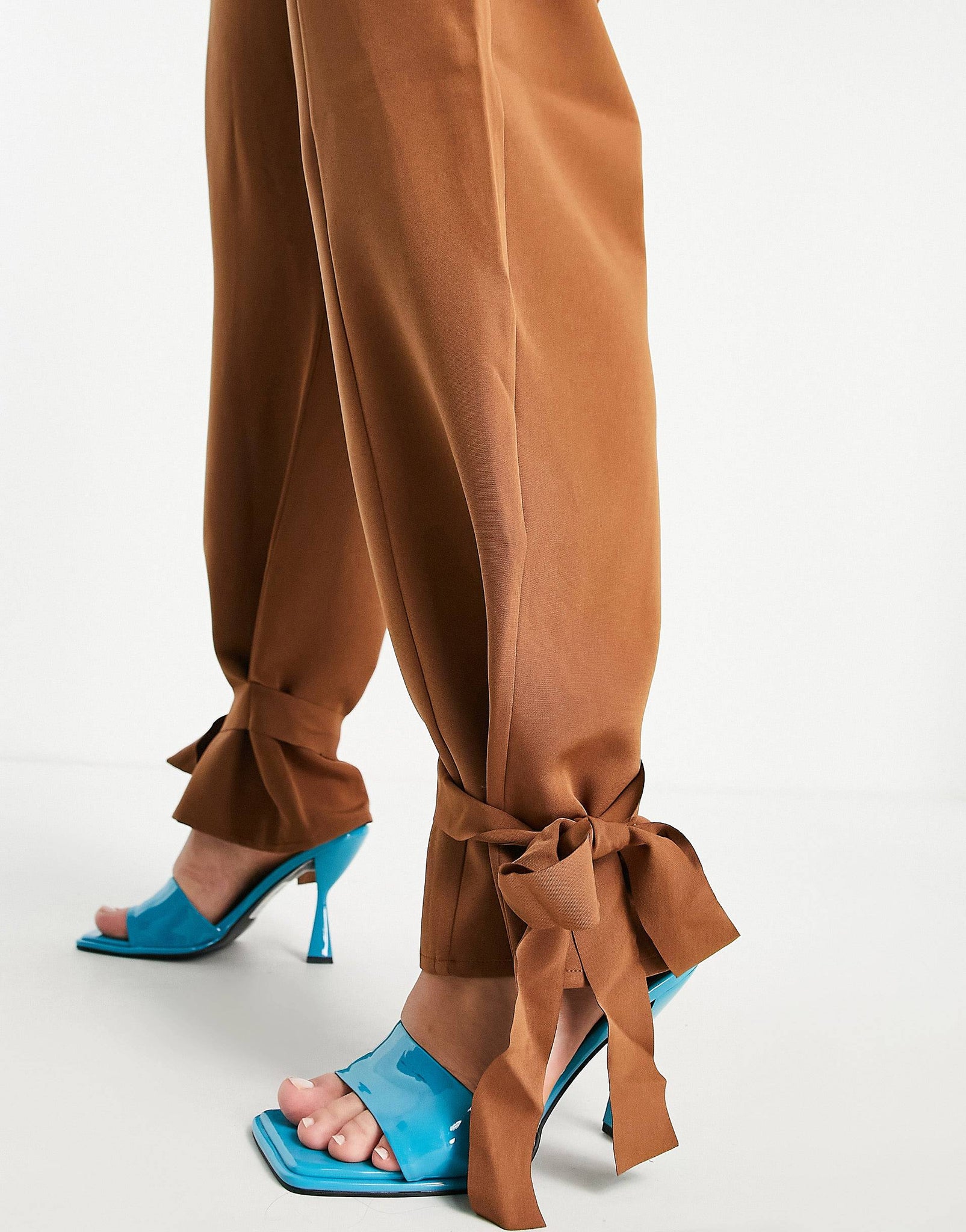 Plus ankle tie trouser co-ord in midnight brown