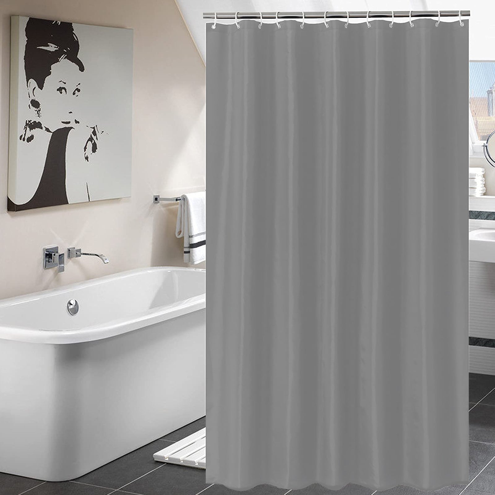 Akarise Fabric Shower Curtain with Rust-Resistant Metal Grommets