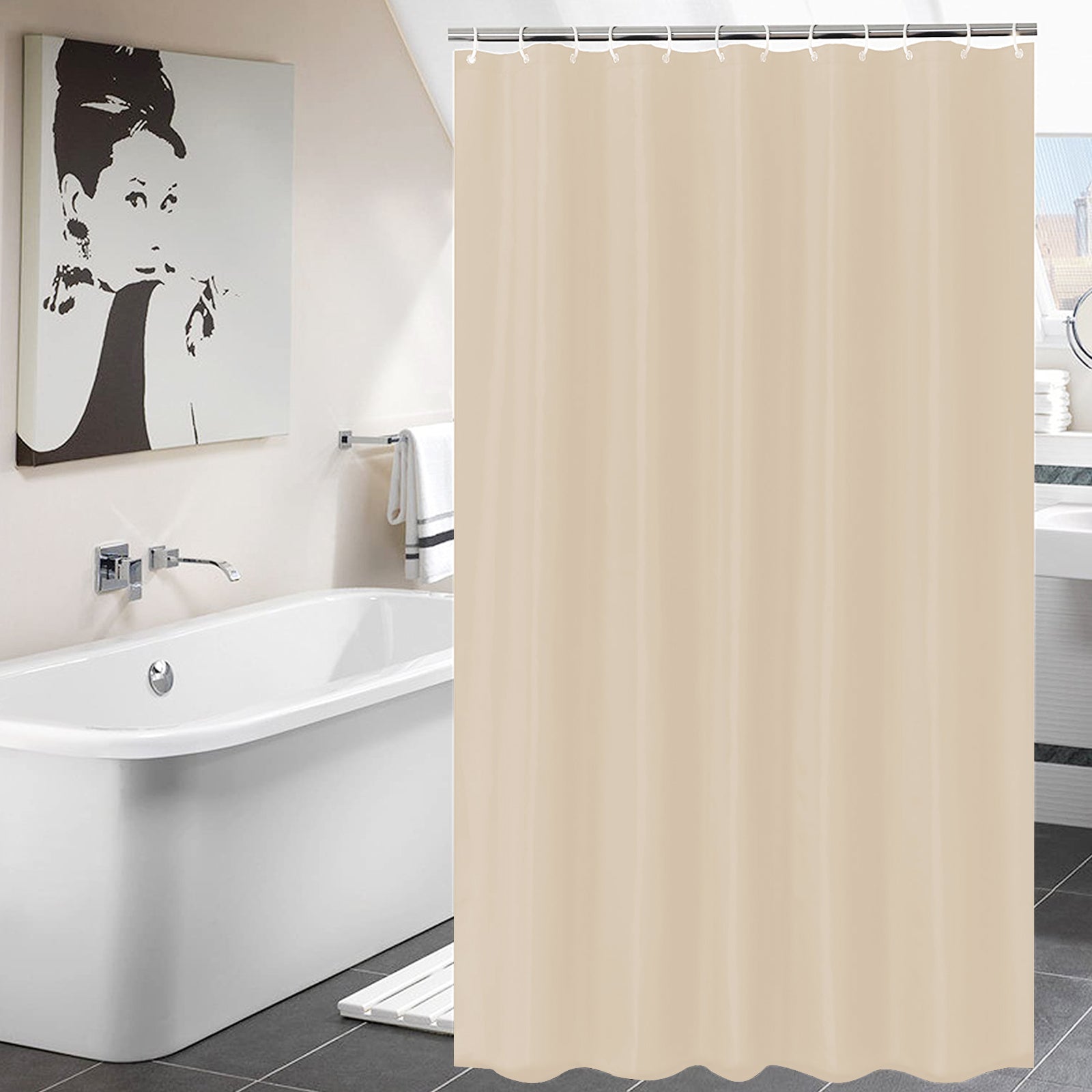 Akarise Fabric Shower Curtain with Rust-Resistant Metal Grommets