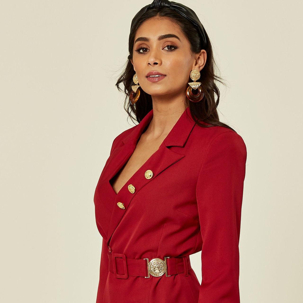Curve Tailored Long Sleeved Blazer Dress Red Curve Tailored Long Sleeved Blazer Dress Red