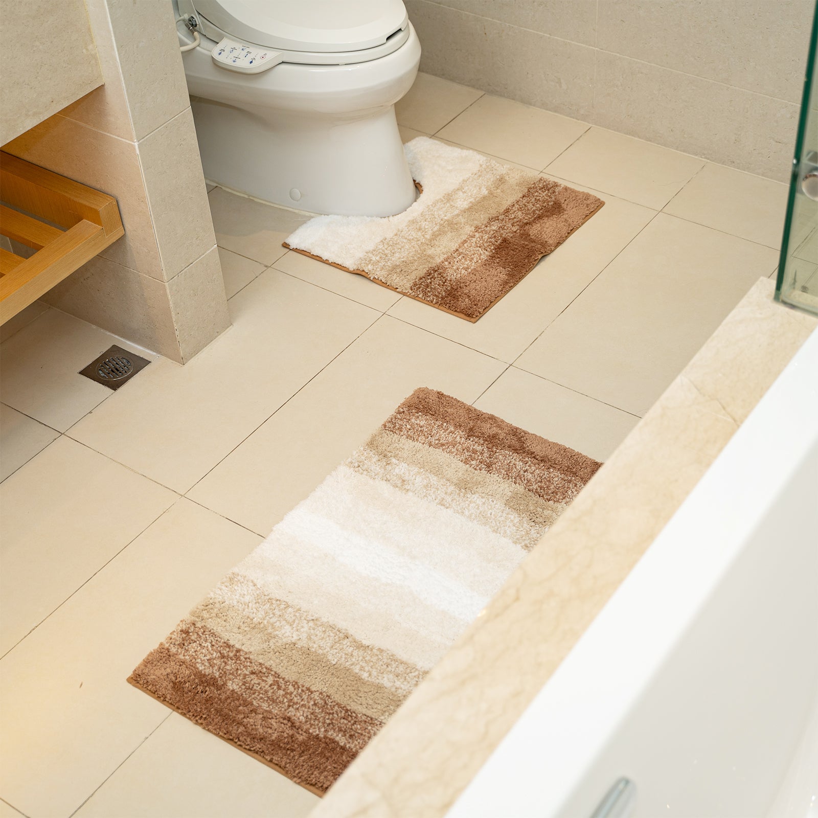 Akarise Bath mat, 2 Pieces, u Shape Toilet Rug, Ultra Soft Non-Slip Absorbent Bathroom Rug