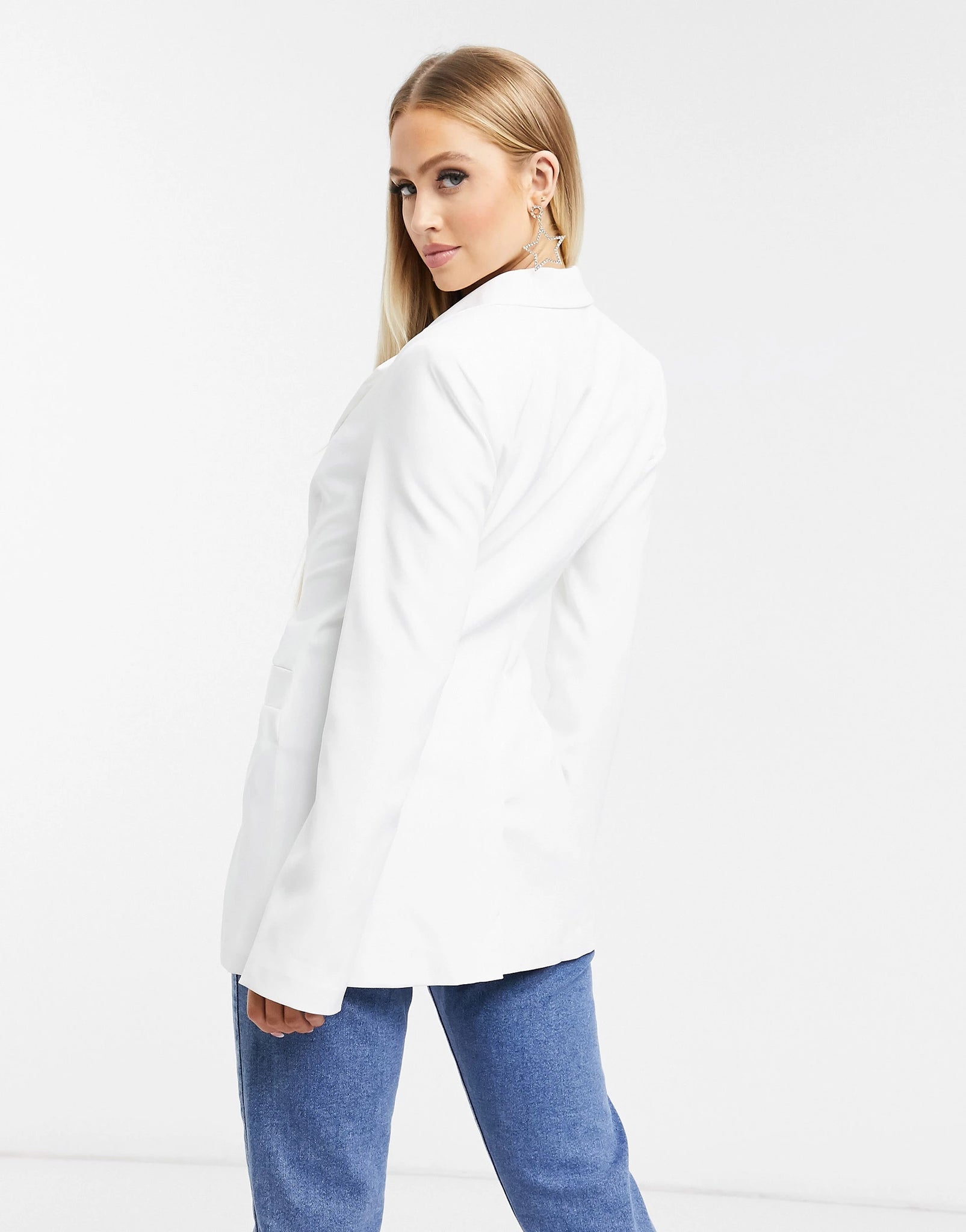 White Long Sleeve Tailored Single Button Blazer