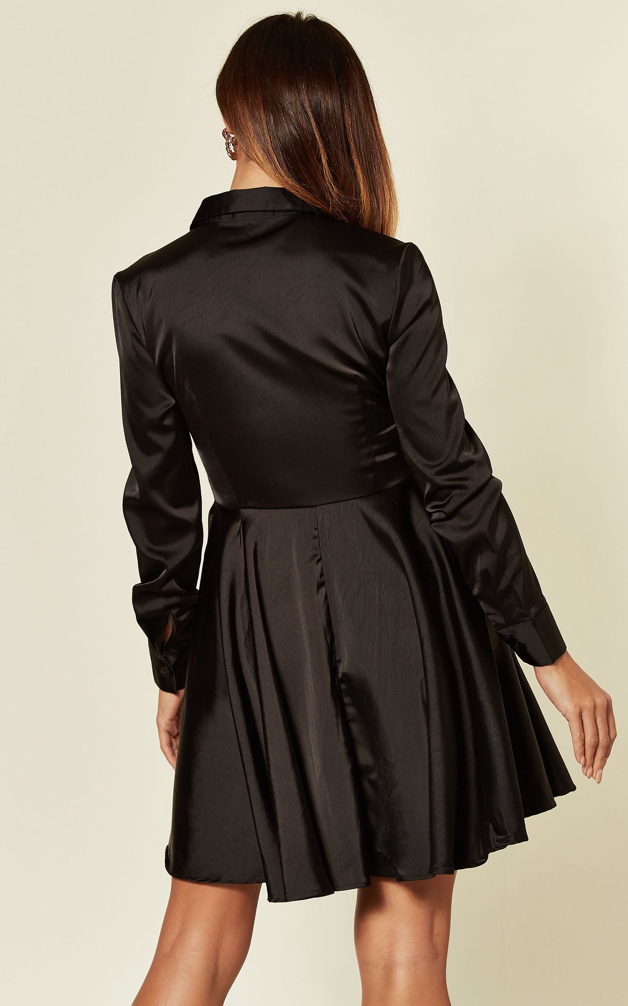 Luxe Satin Black Asymmetric Dress