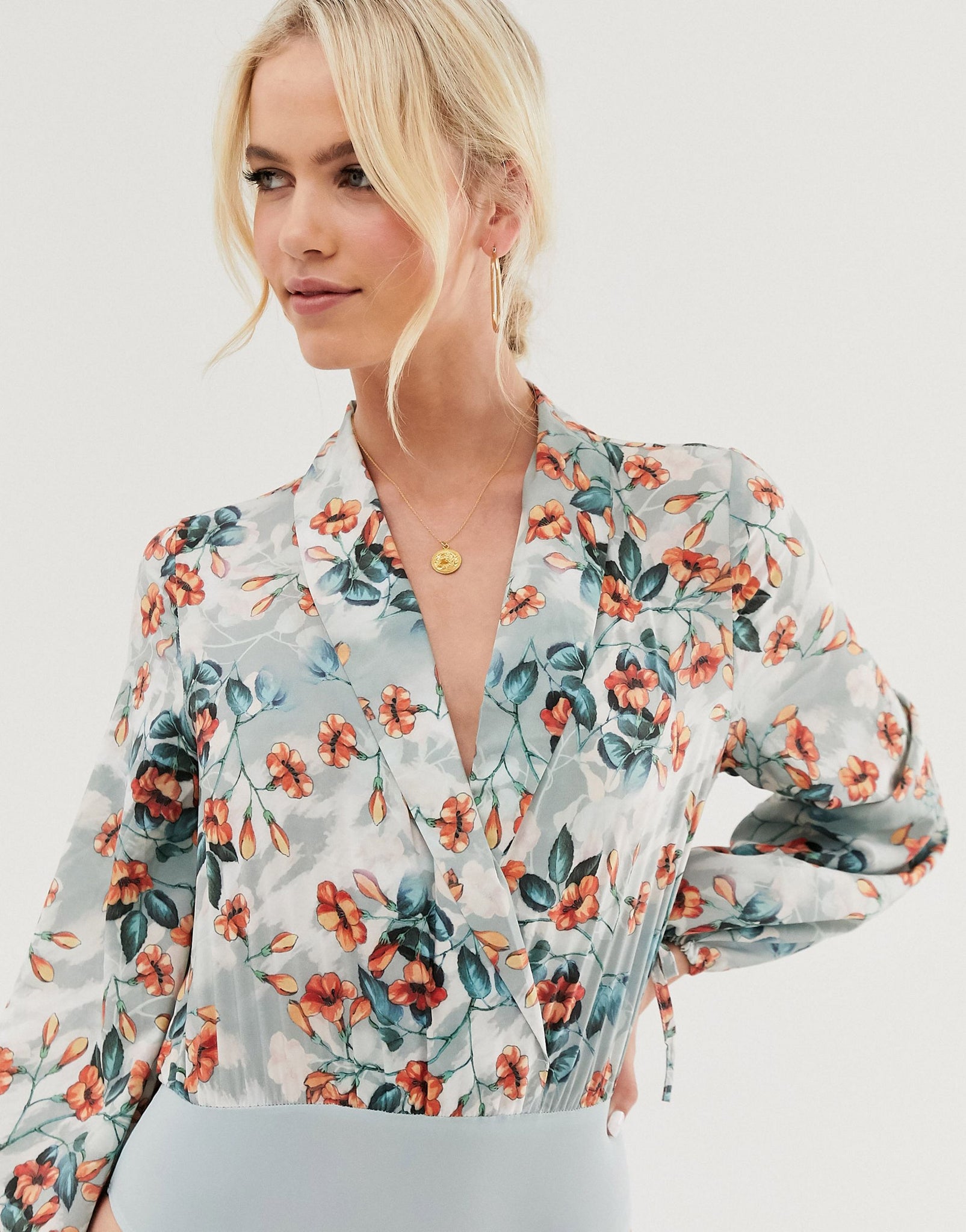 Unique21 Floral Plunge Bodysuit