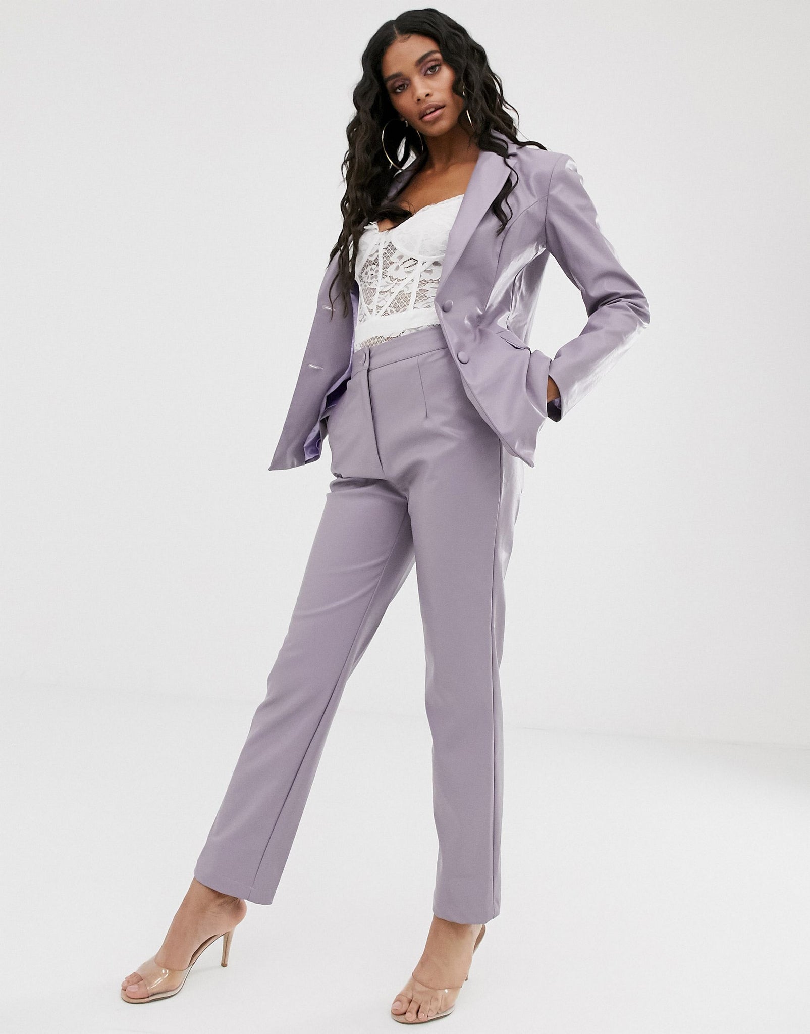 Unique21 Fitted Blazer In Lilac Pu Co-Ord