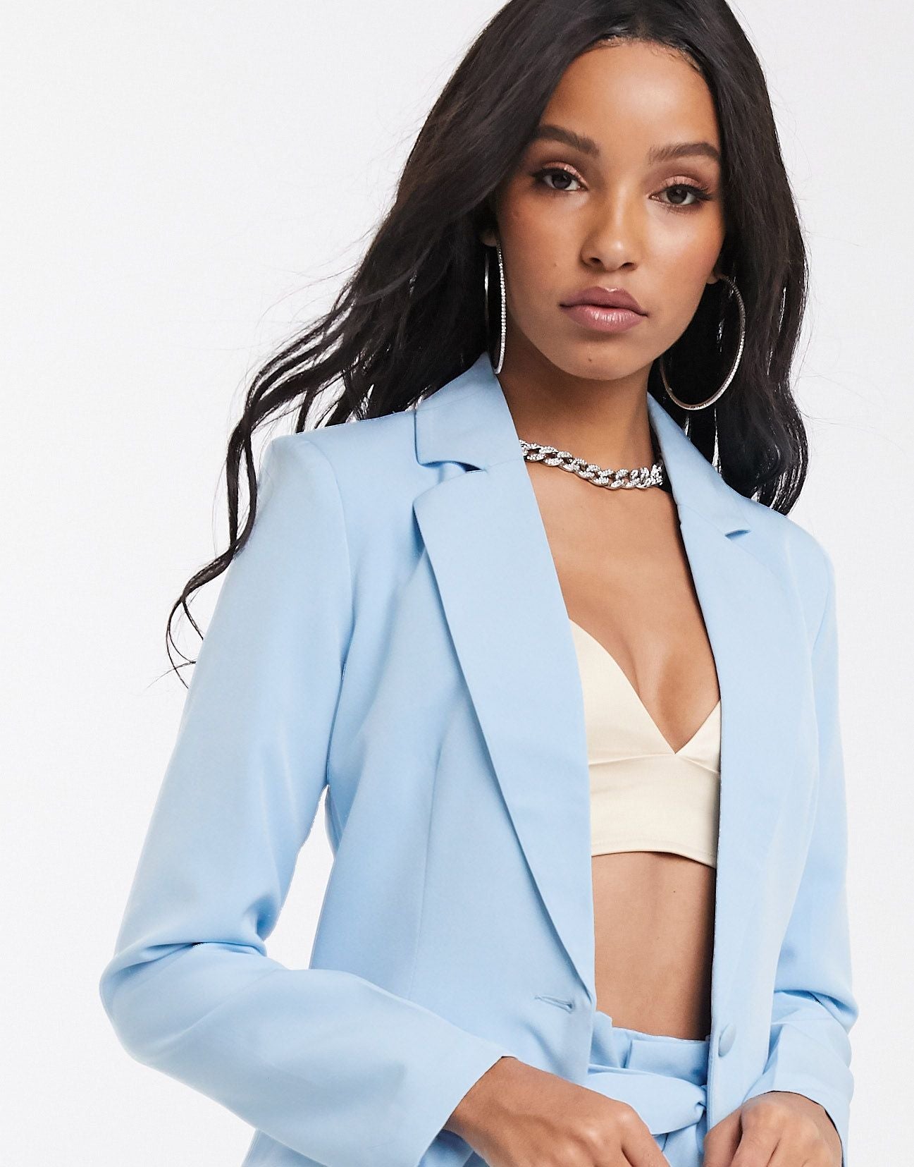 Baby Blue Long Sleeve Tailored Single Button Blazer