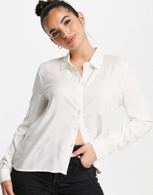 ASOS DESIGN crinkle beach shirt in white