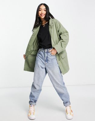 ASOS DESIGN borg button through coat in olive