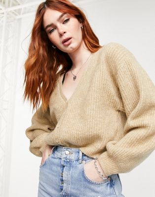 ASOS DESIGN chunky oversized cardigan in taupe