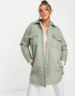 Topshop sheen puffer jacket with removeable sleeves in khaki