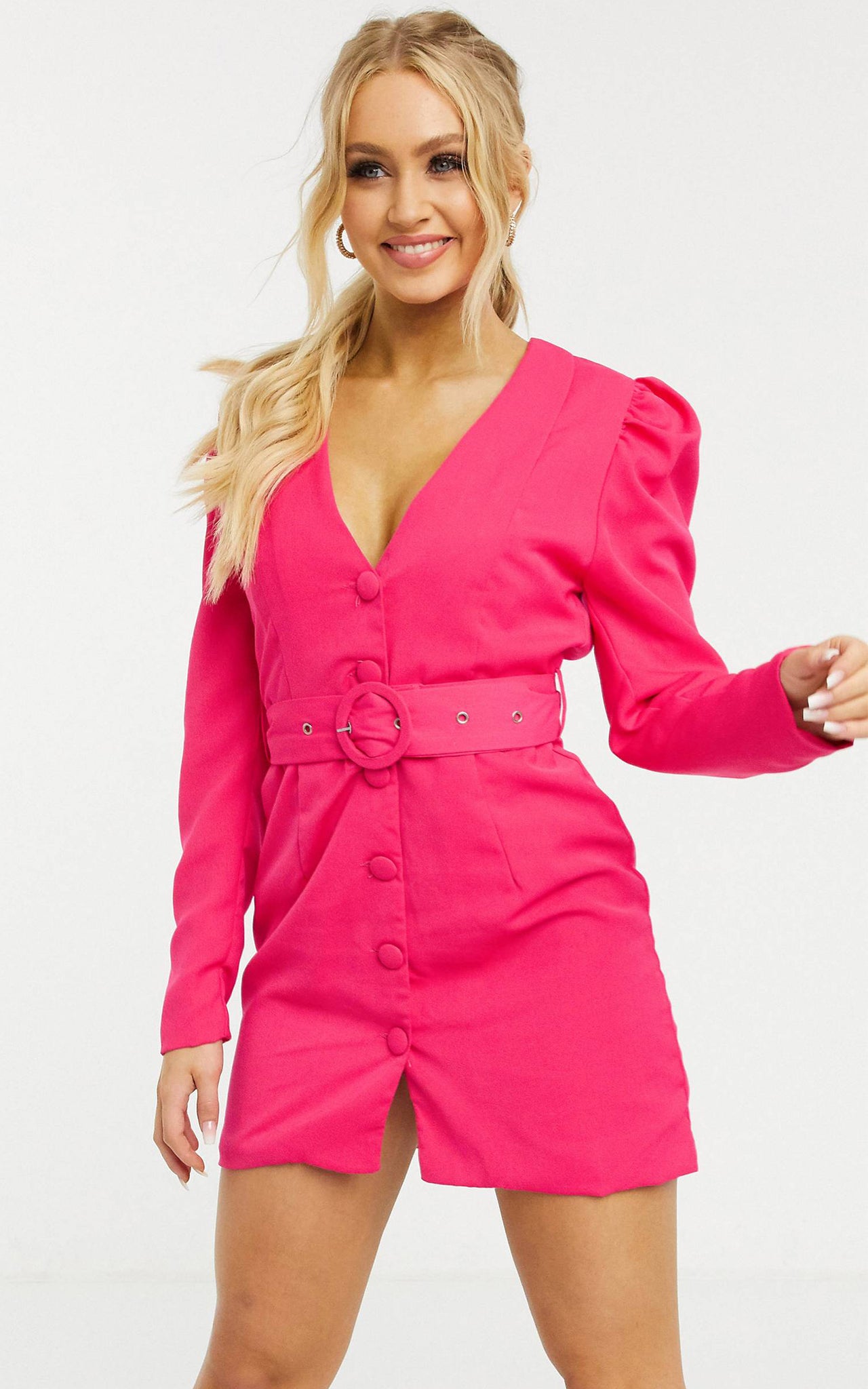 Pink belted clearance blazer dress