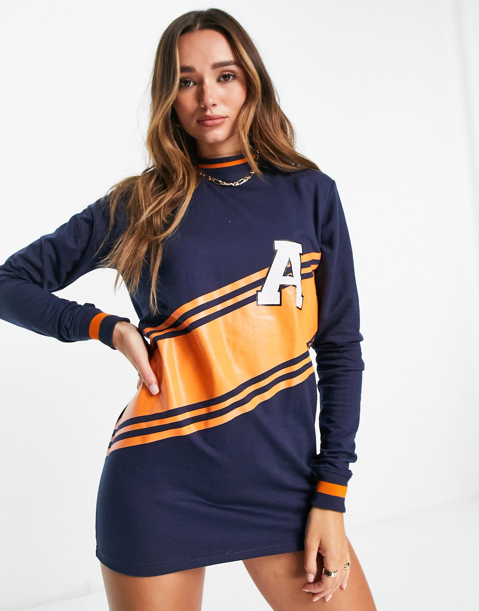 Unique21 College Sweatshirt Dress In Navy