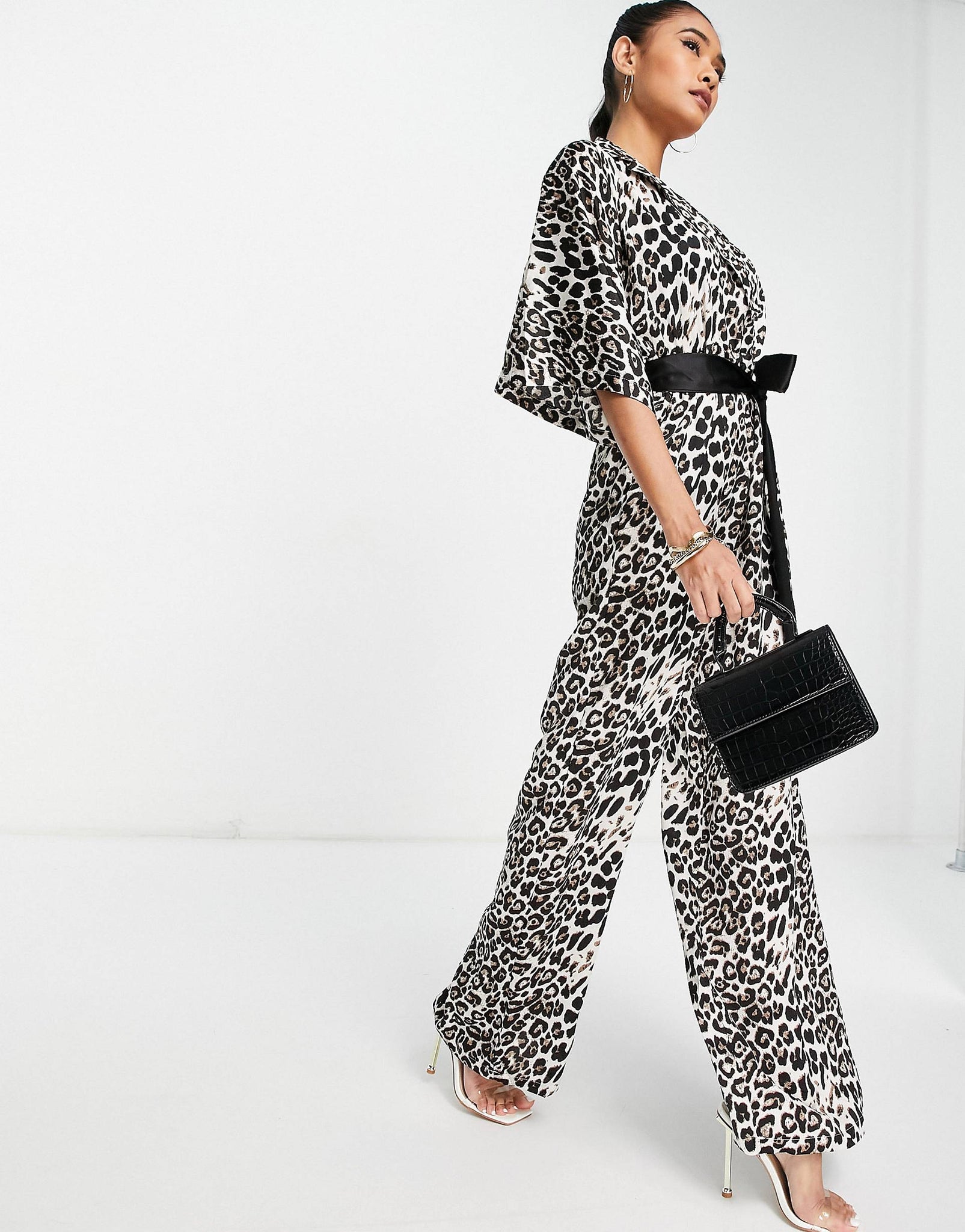 Unique21 Kimono Jumpsuit In Leopard