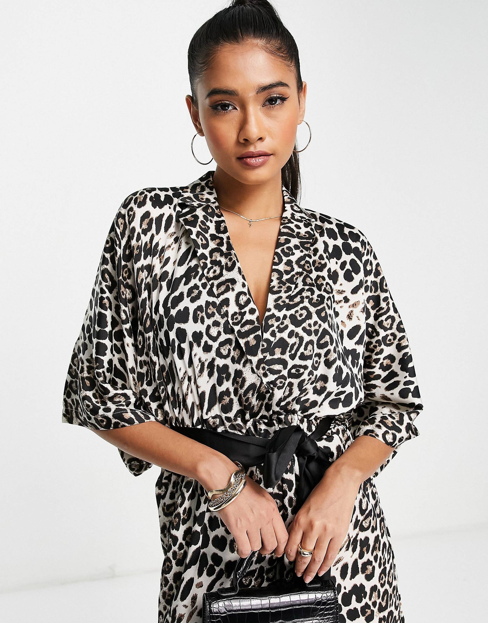 Unique21 Kimono Jumpsuit In Leopard