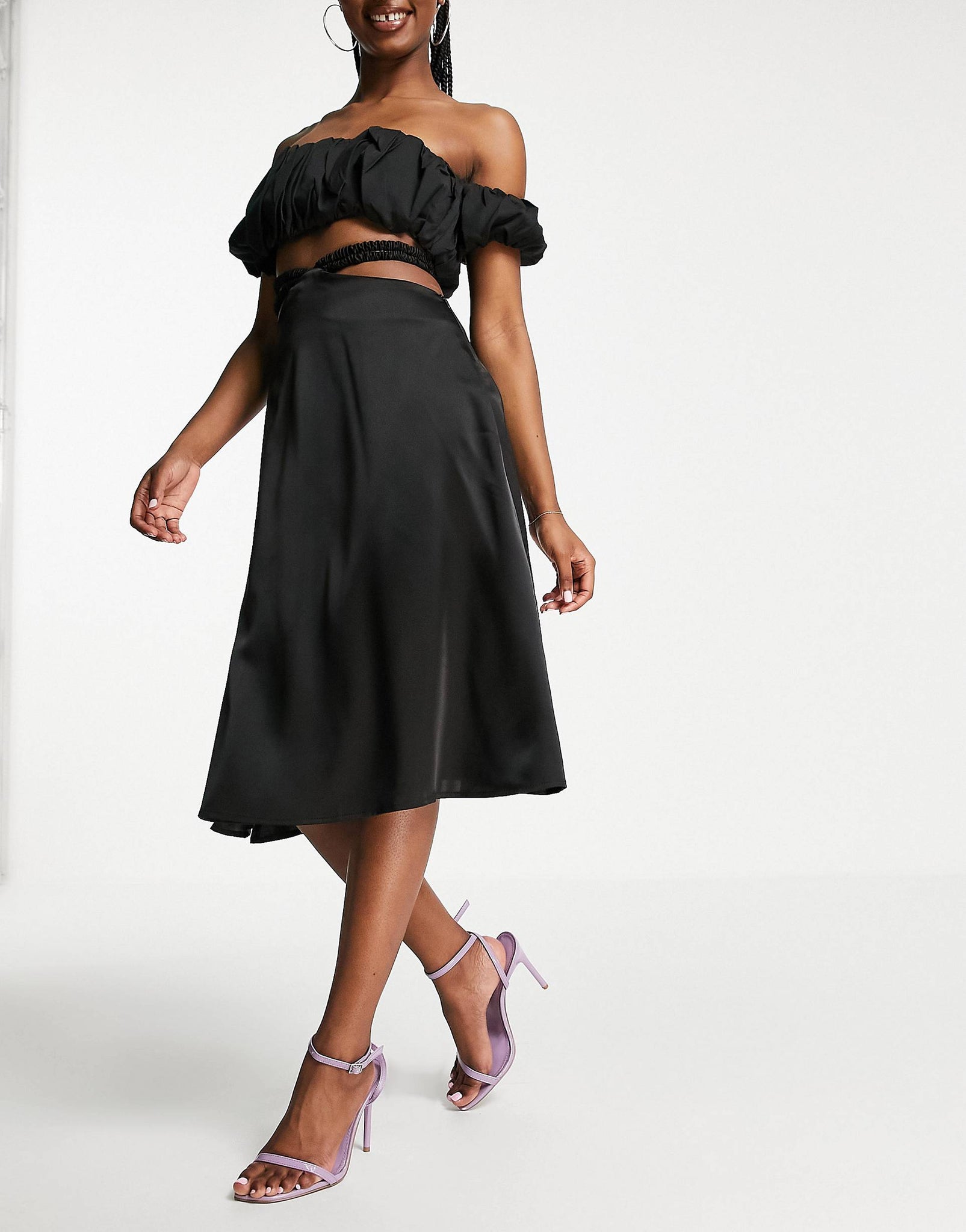 Unique21 Waist Detail Midi Skirt In Black