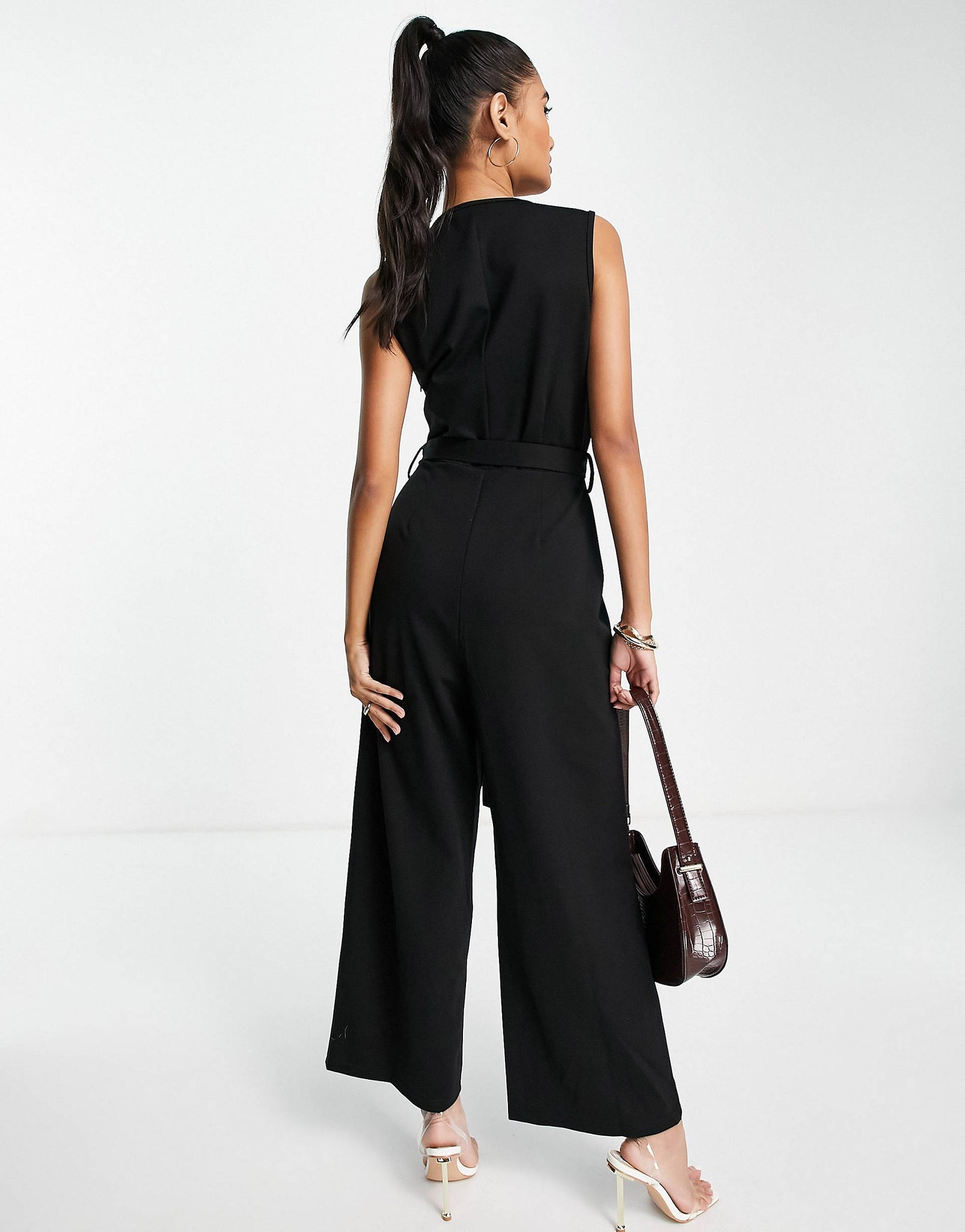 Unique21 Sleeveless Belted Jumpsuit In Black