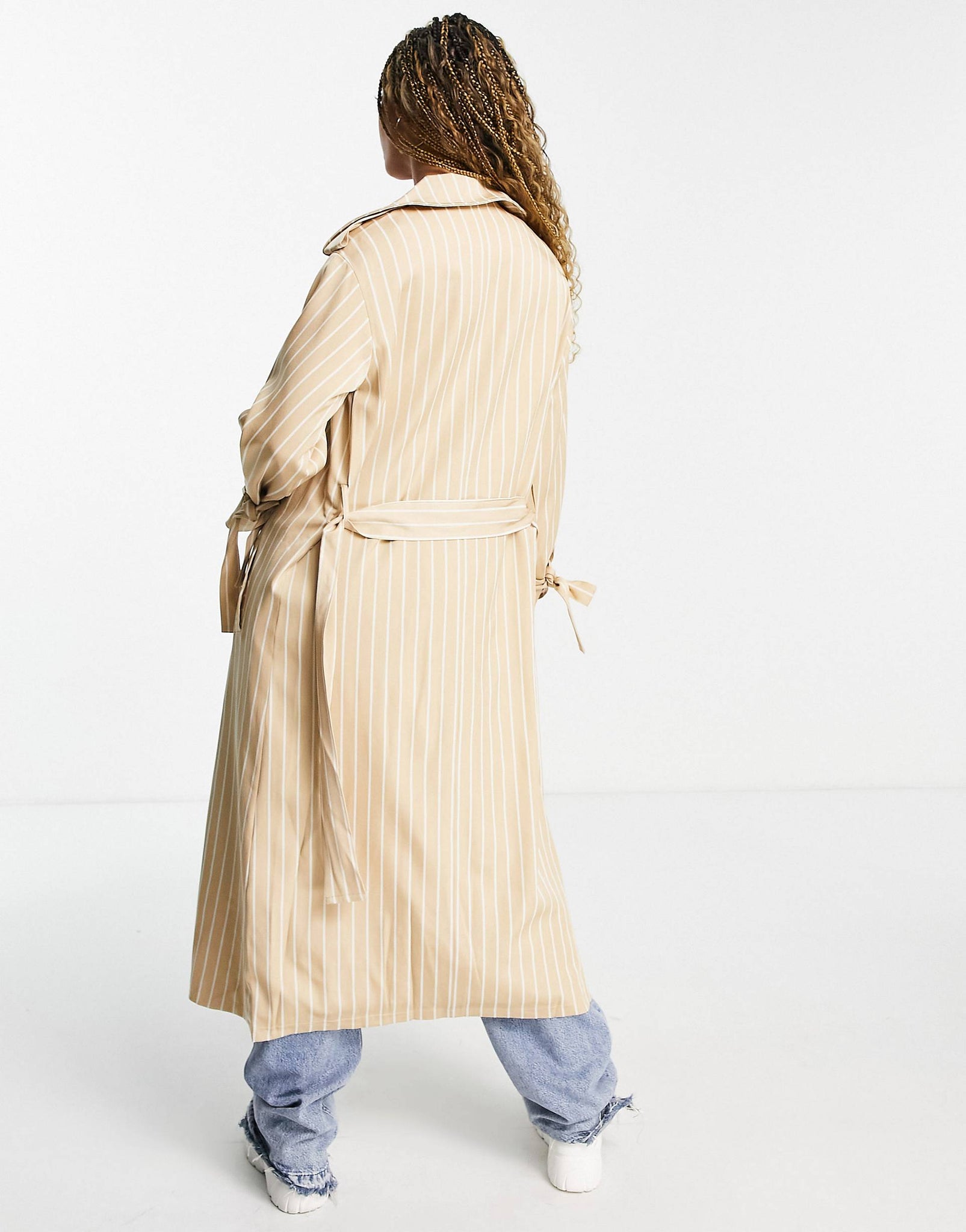 Unique21 Stripe Trench Coat In Stone