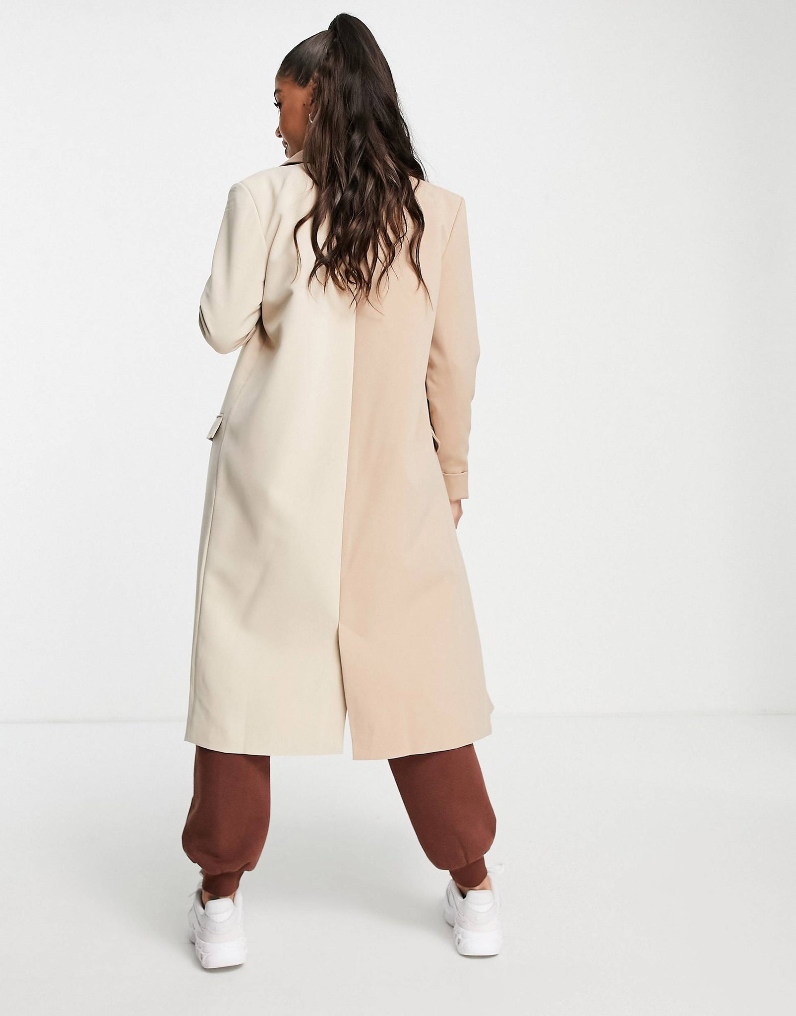 Unique21 Colourblock Trench Coat In Stone