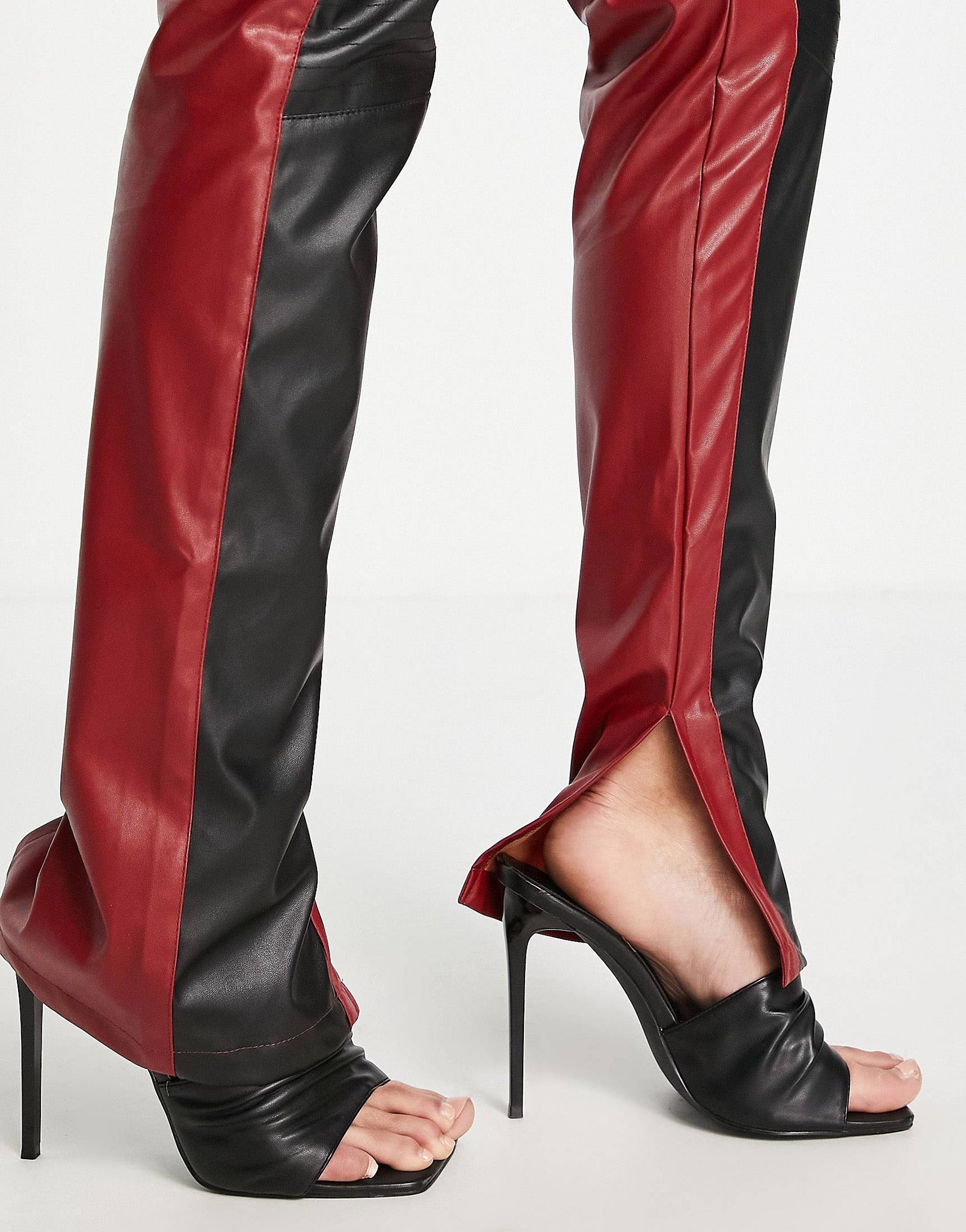 Unique 21 Biker Pu Trousers In Black And Red