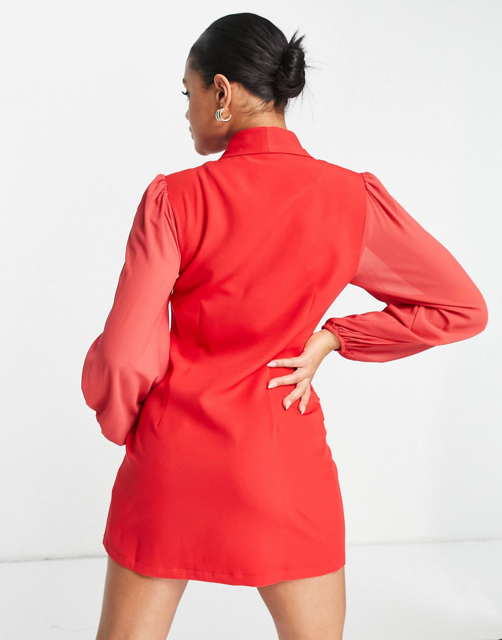 Unique 21 Blazer Dress With Puff Sleeves In Red