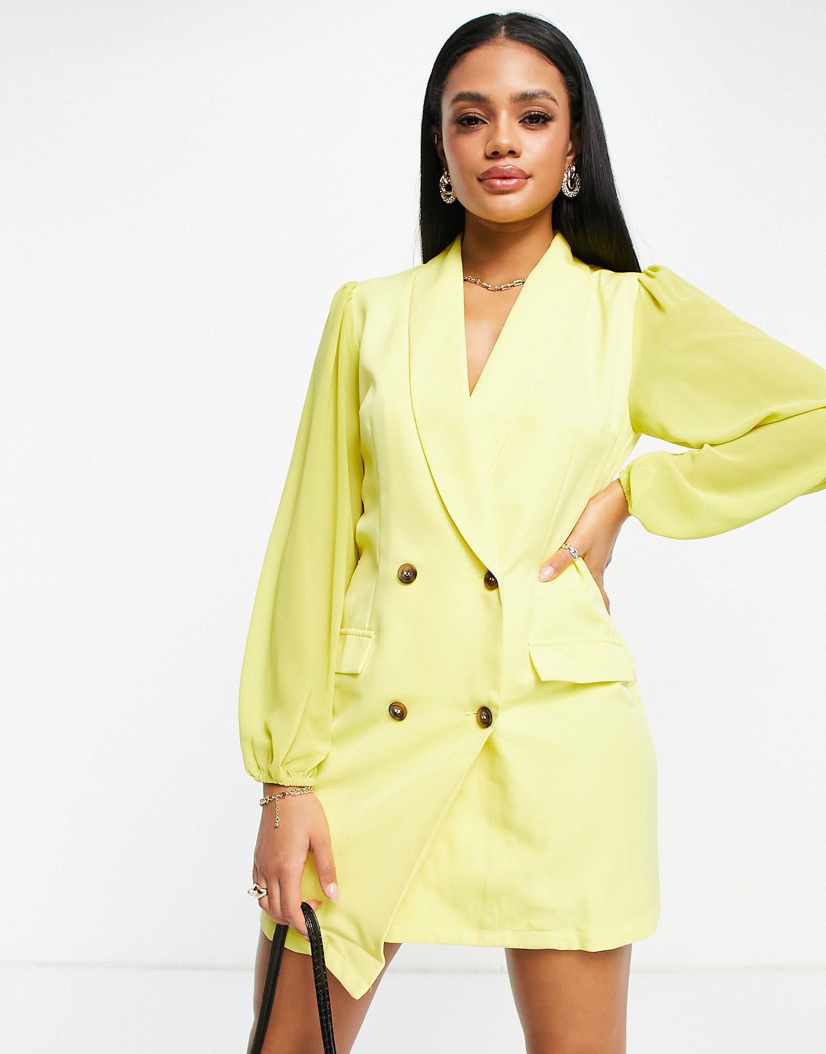 Unique21 Blazer Dress With Puff Sleeves In Yellow