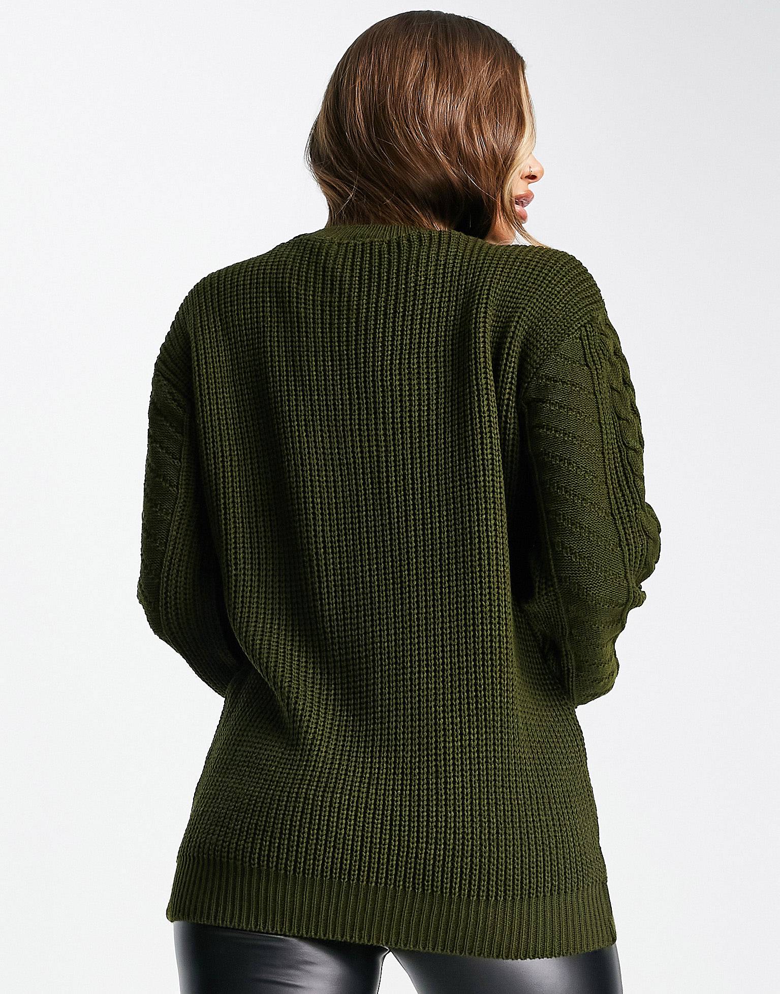 Unique 21 Cable Knit Jumper In Khaki