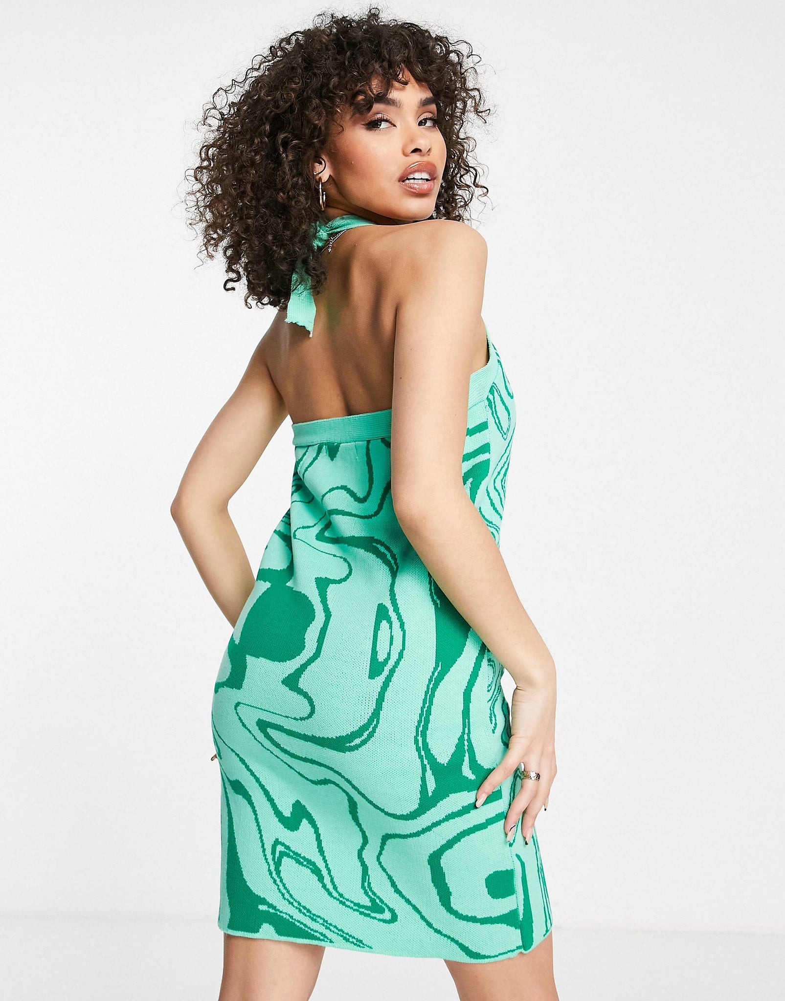 Unique 21 Knit Mini Dress In Green Swirl Print