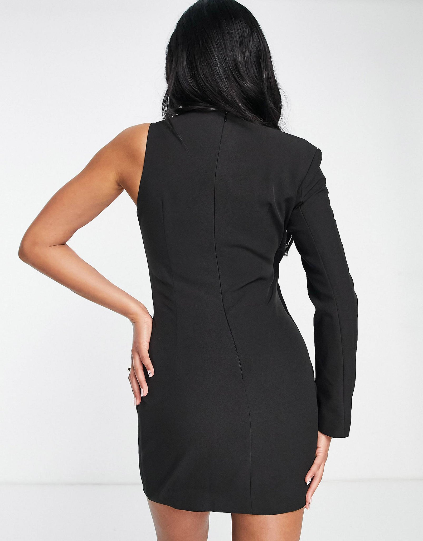 Unique21 One Shoulder Cut Out Blazer Dress In Black