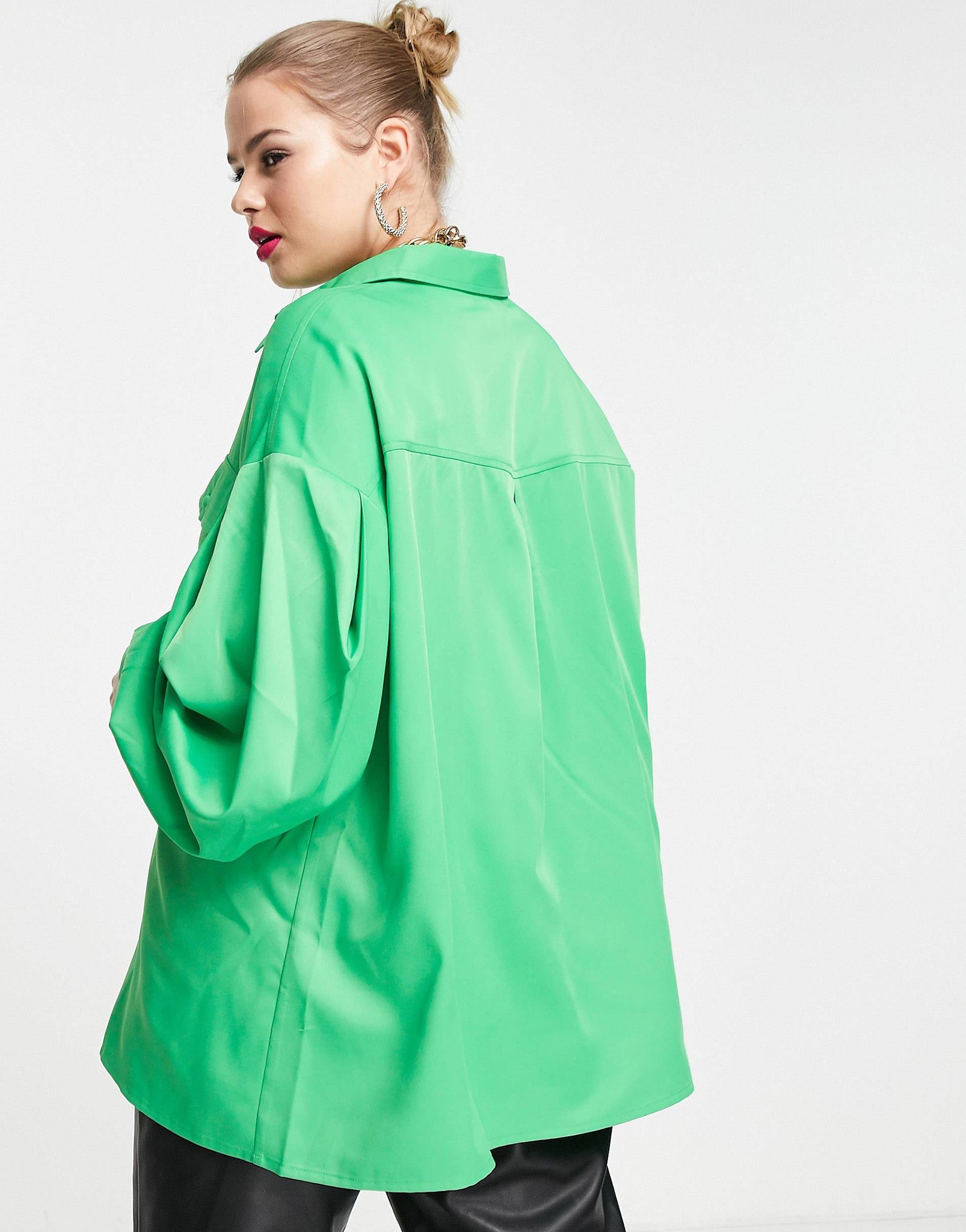 Plus pleated oversized shirt in bold green