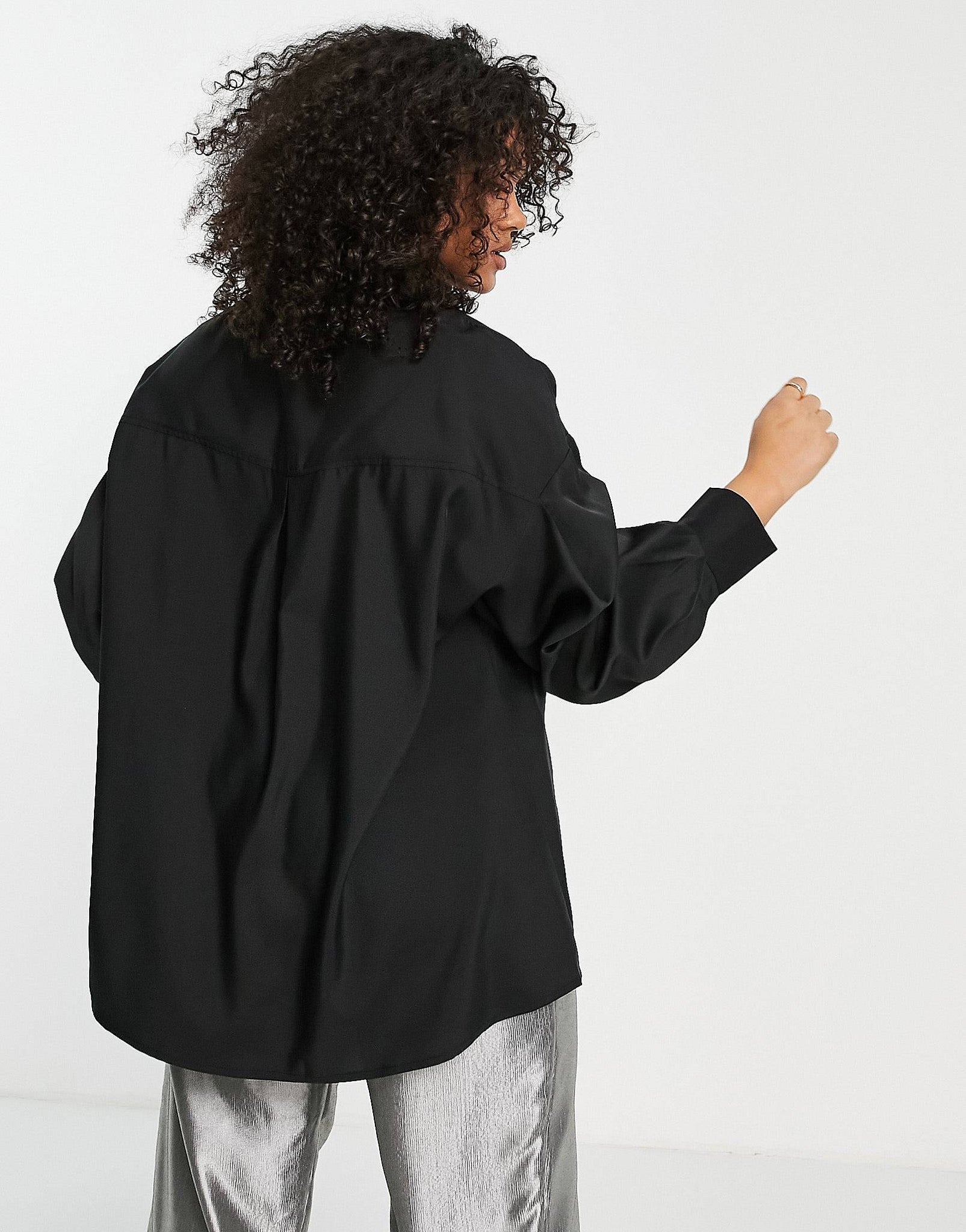 Plus pleated oversized shirt in black