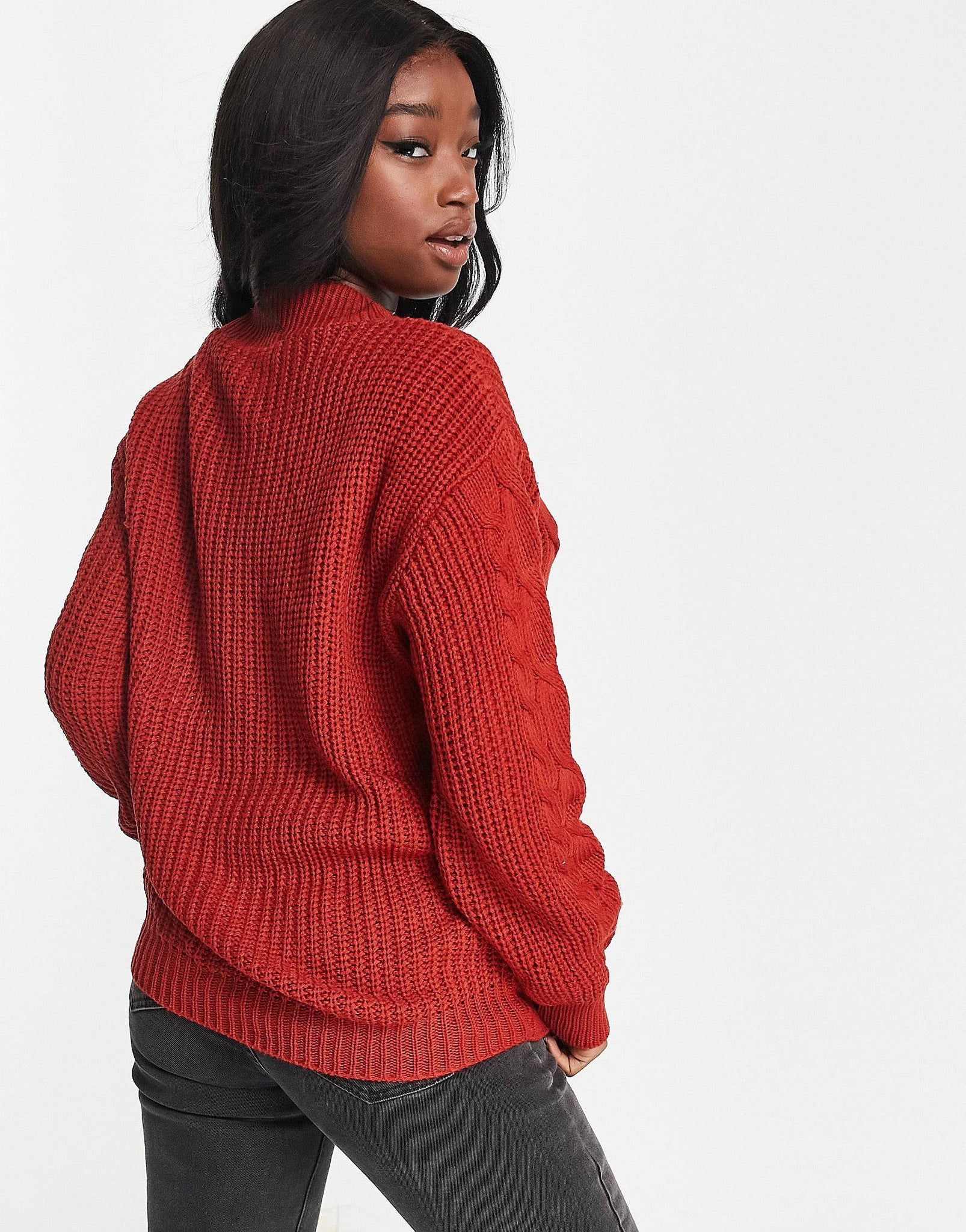 Unique21 Chunky Cable Knit Jumper In Rust