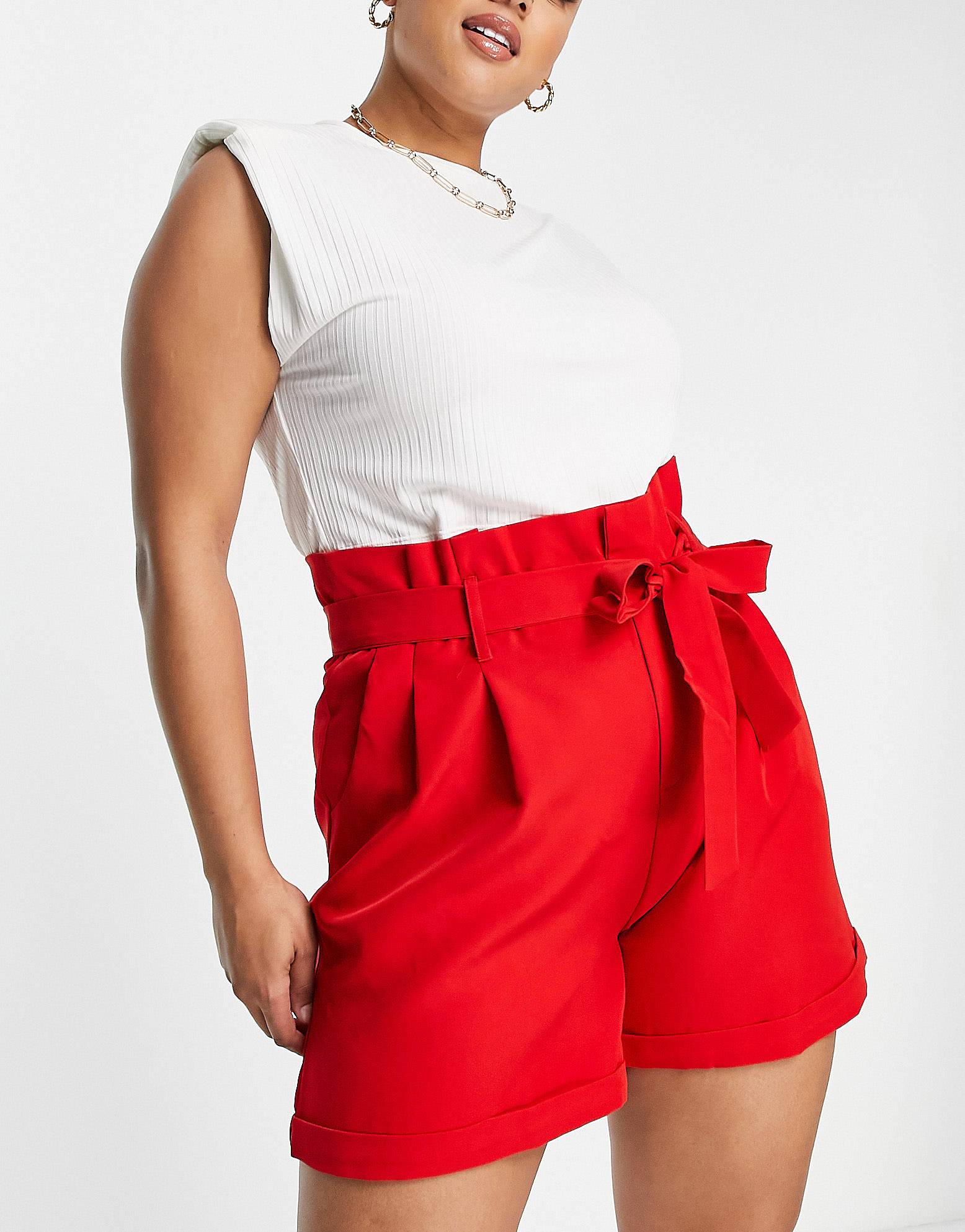 Hero Paperbag Waist Shorts In Red