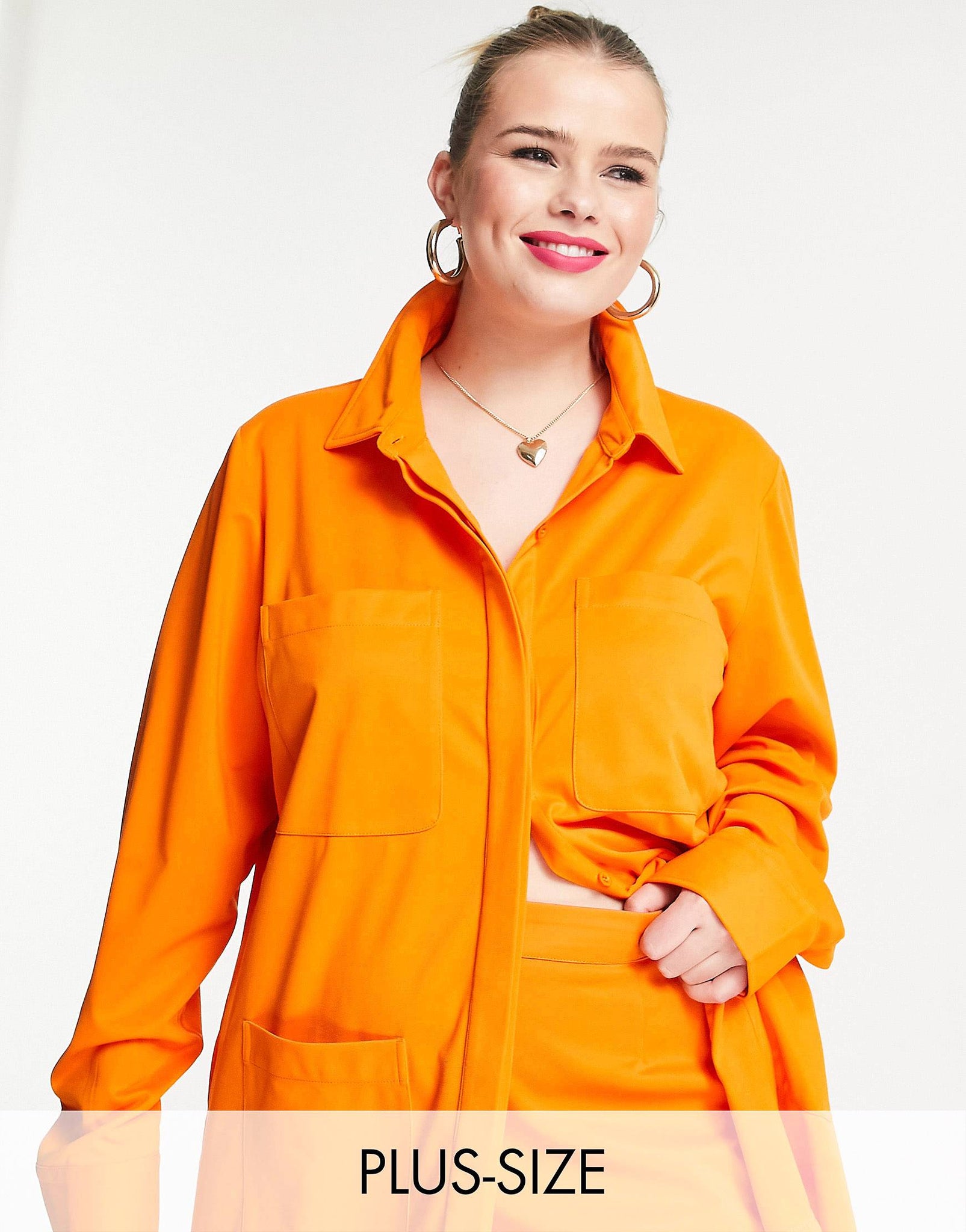 Plus oversized utility shirt in tangerine