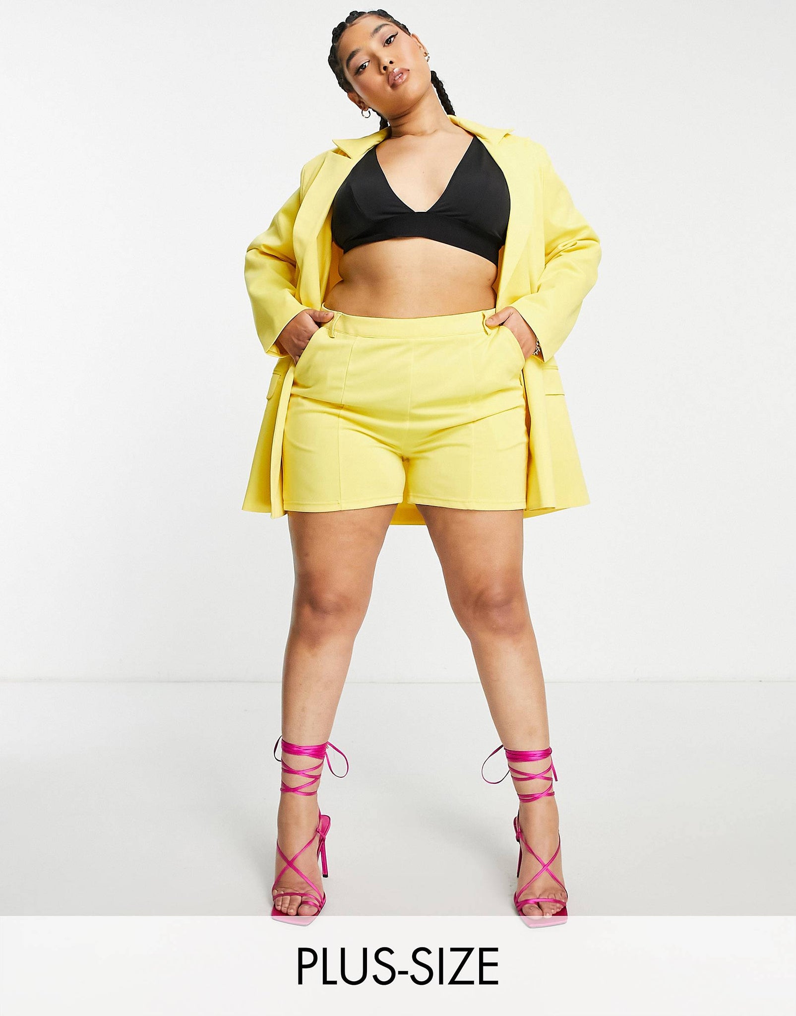 Plus tailored mom shorts in yellow