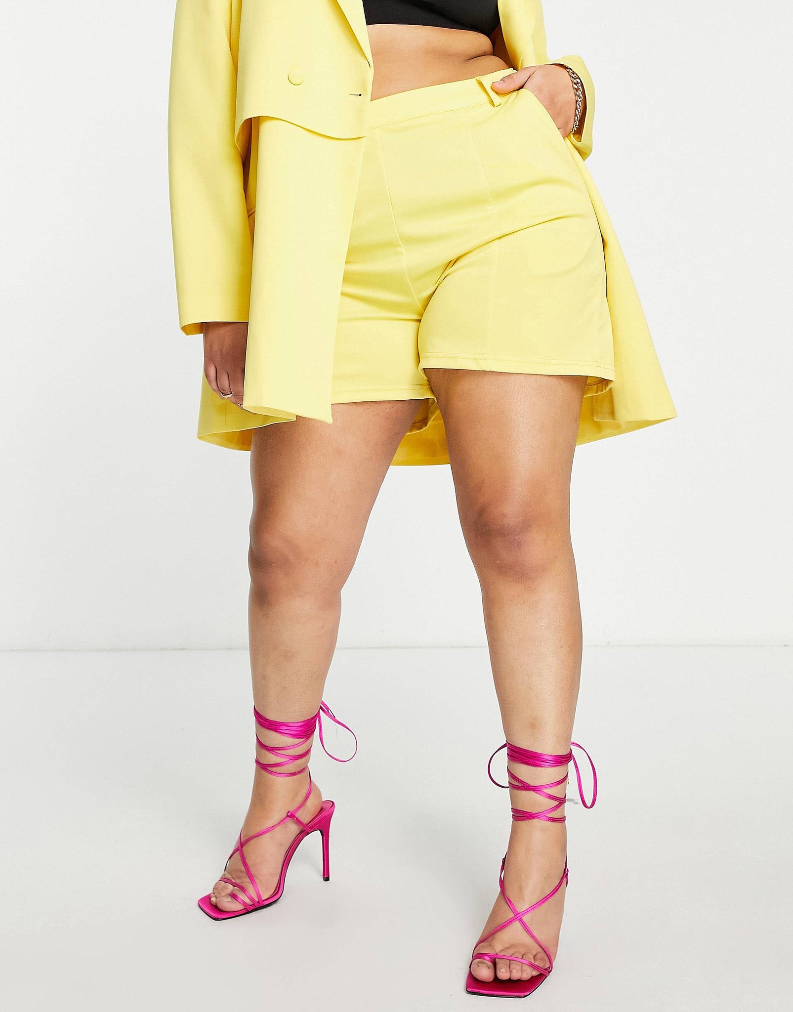 Plus tailored mom shorts in yellow