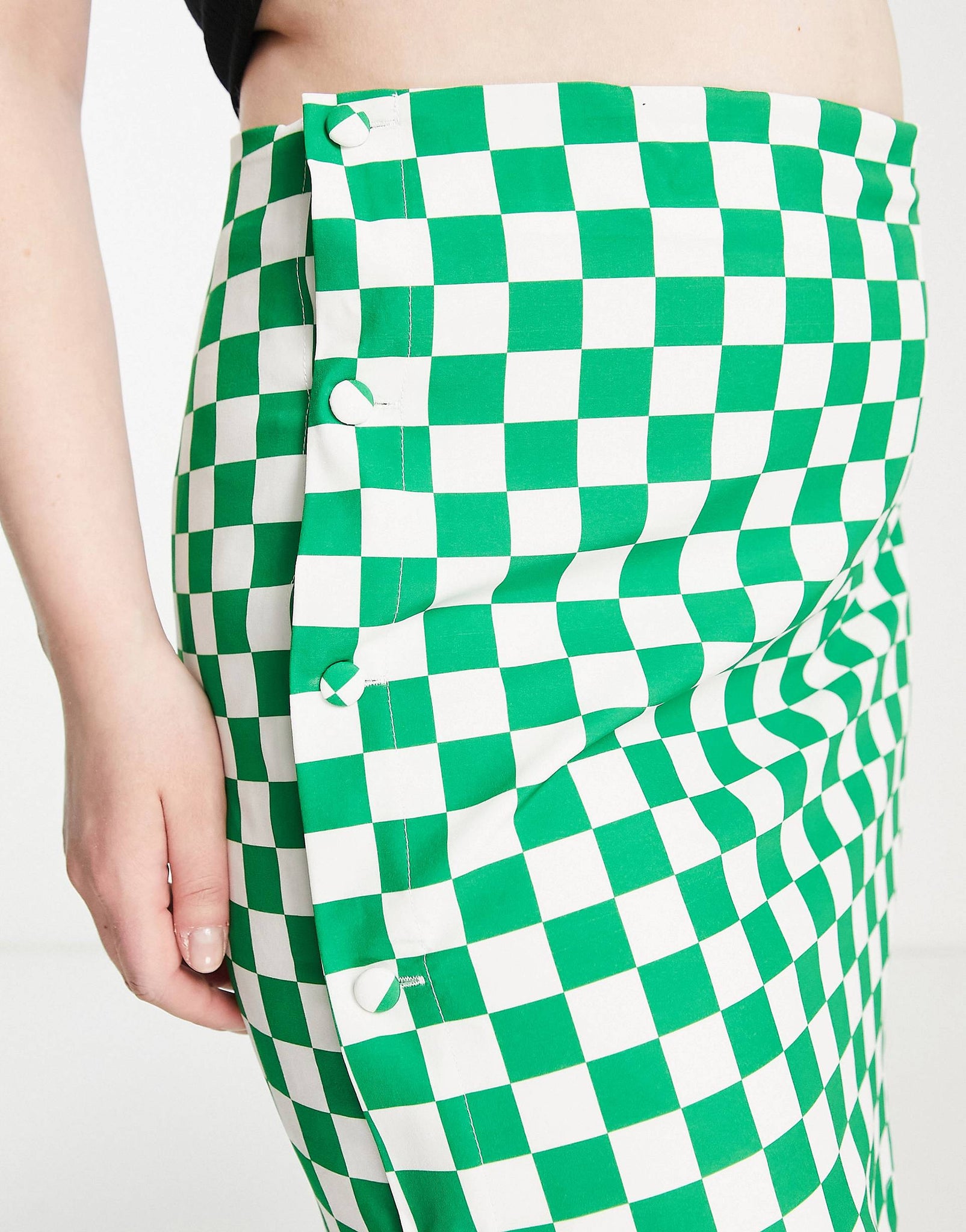 Plus button up mini skirt in bold green checkerboard