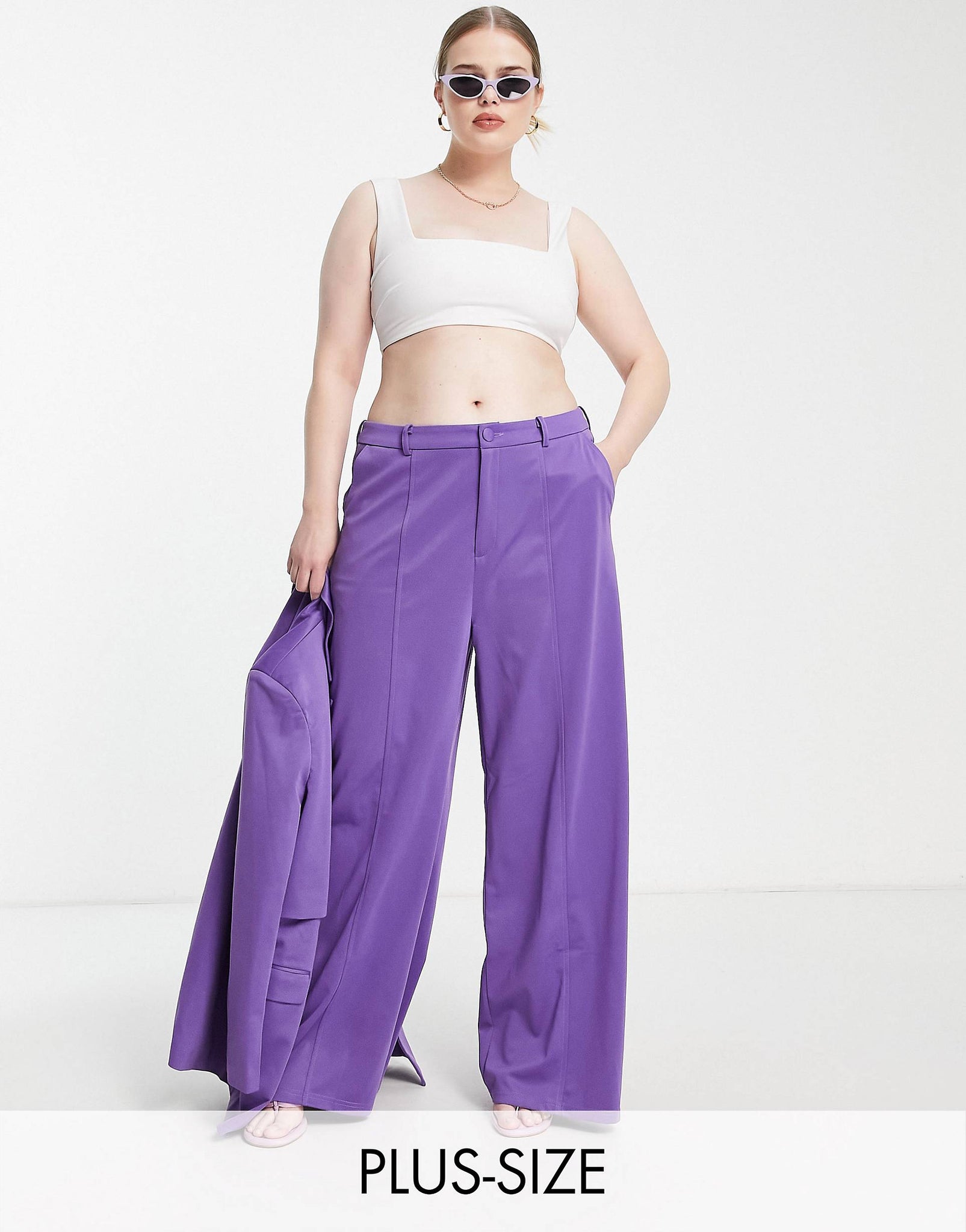 Plus slouchy wide leg trousers in purple