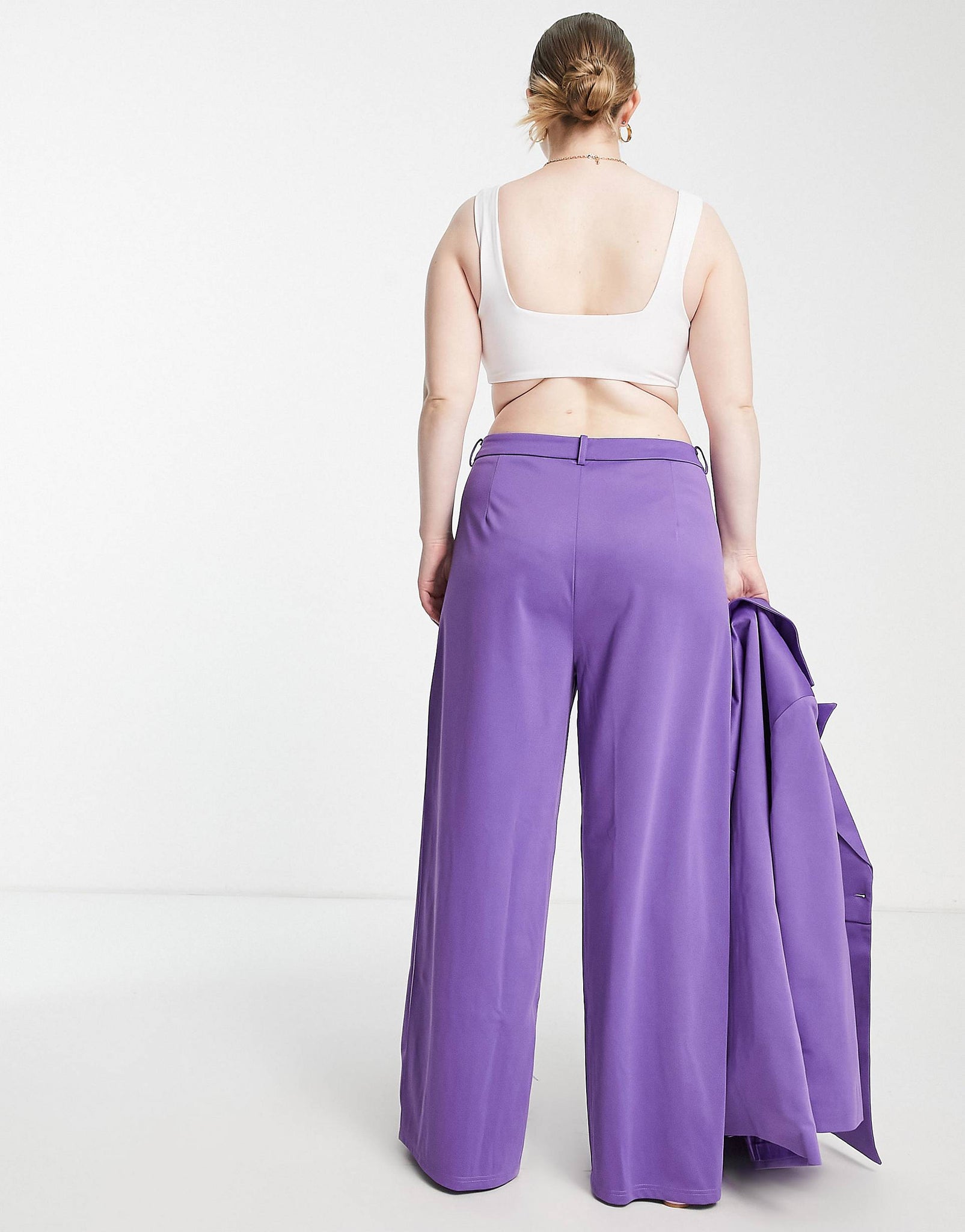 Plus slouchy wide leg trousers in purple