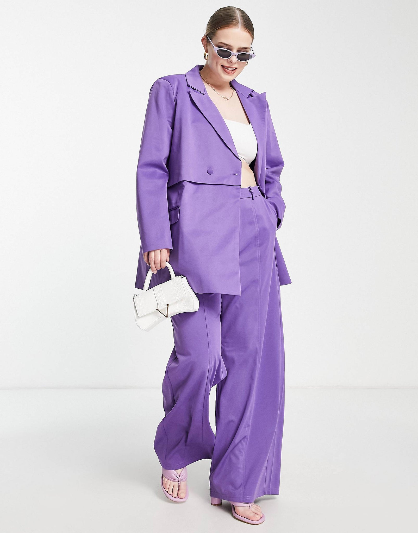 Plus slouchy wide leg trousers in purple