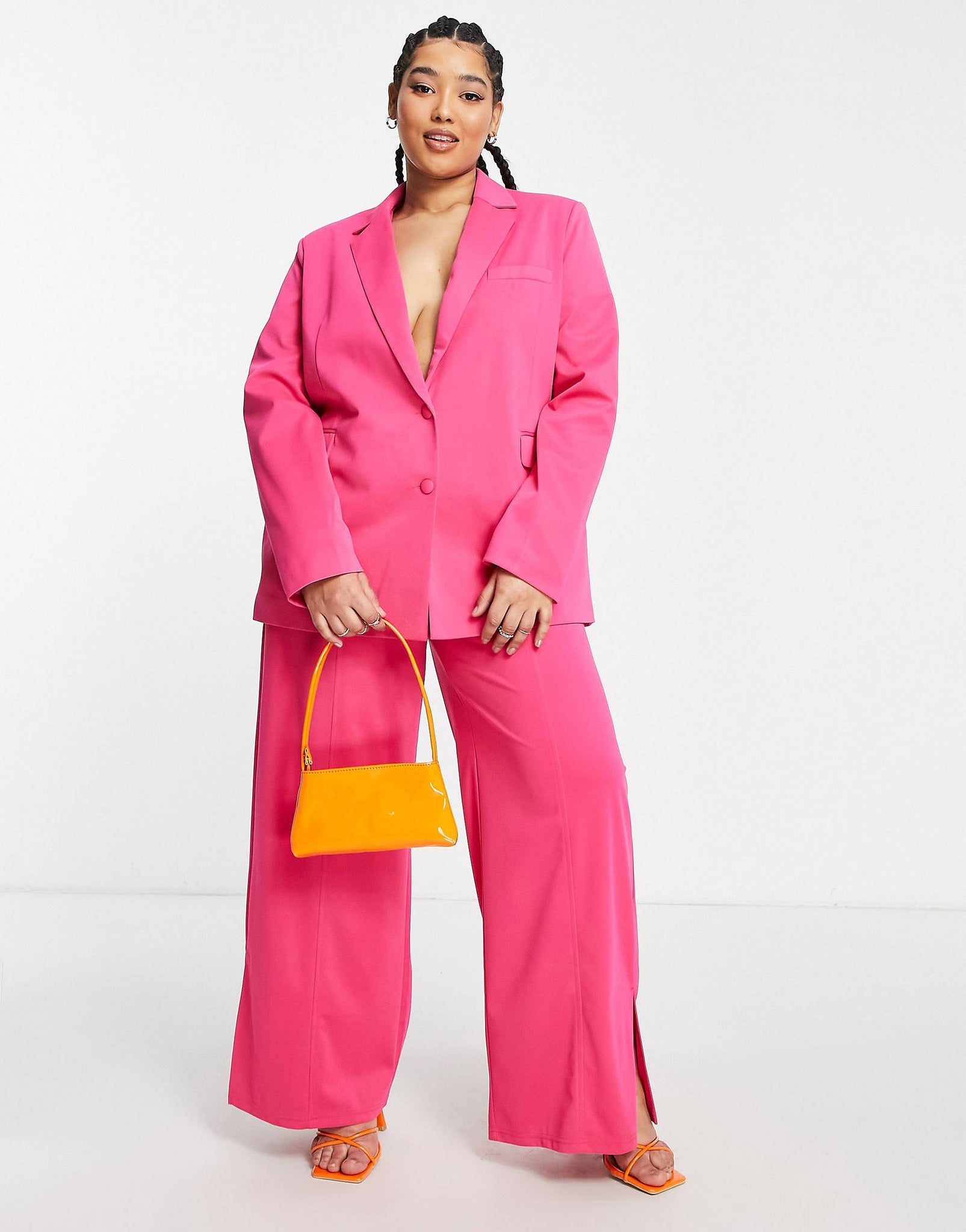 Plus slouchy wide leg trousers with leg split in hot pink