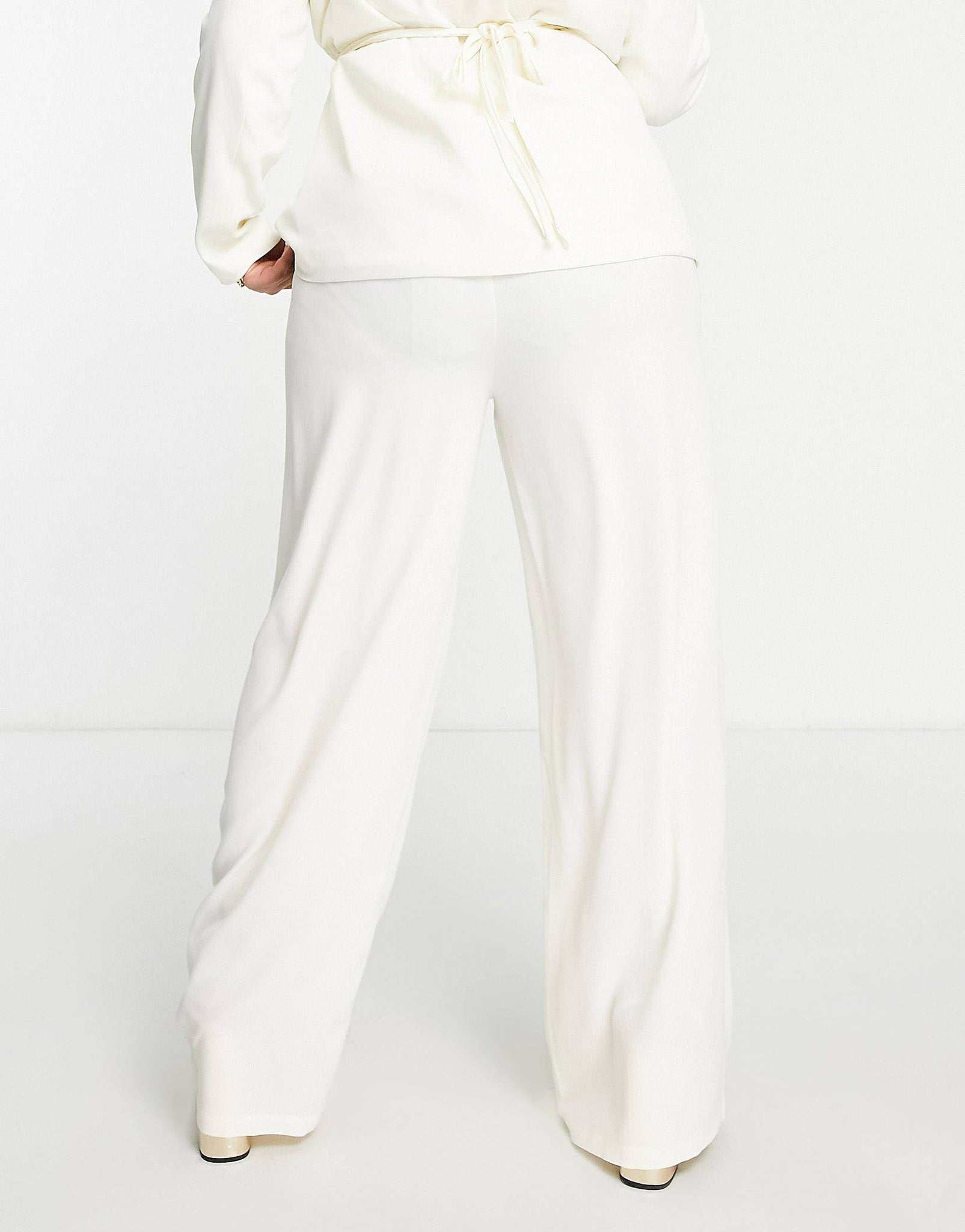 Plus high waist wide leg trousers in off white