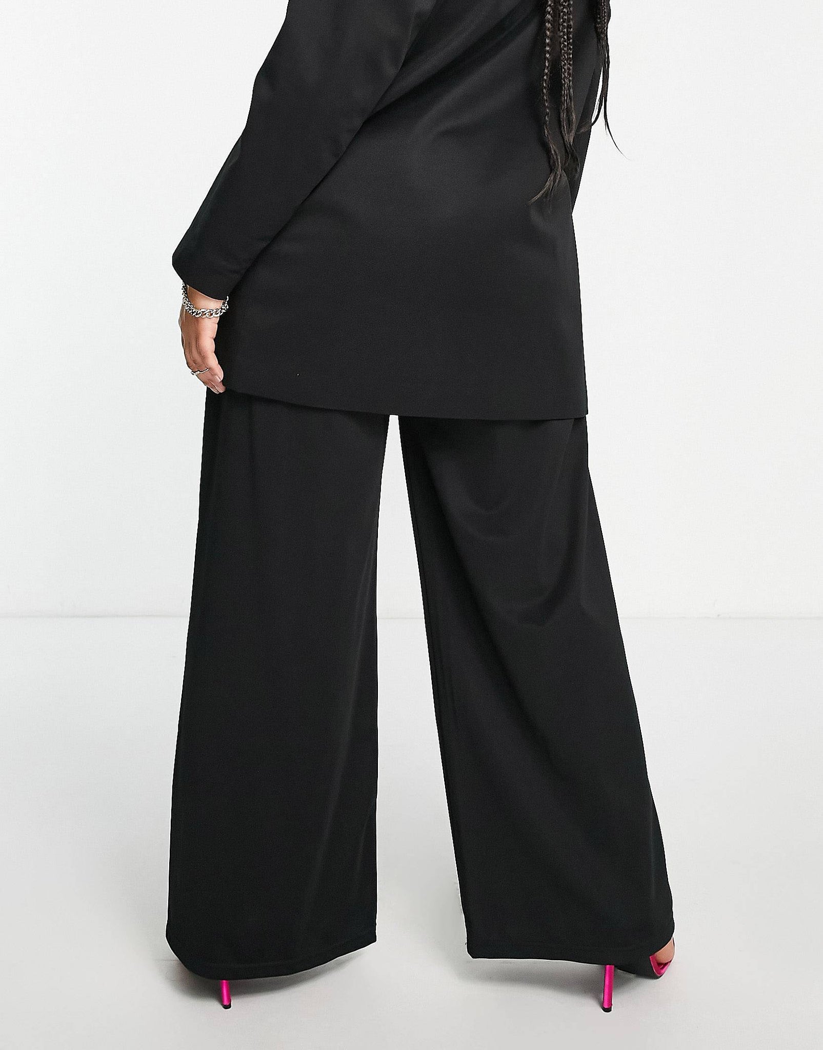 Plus slouchy wide leg trousers in black