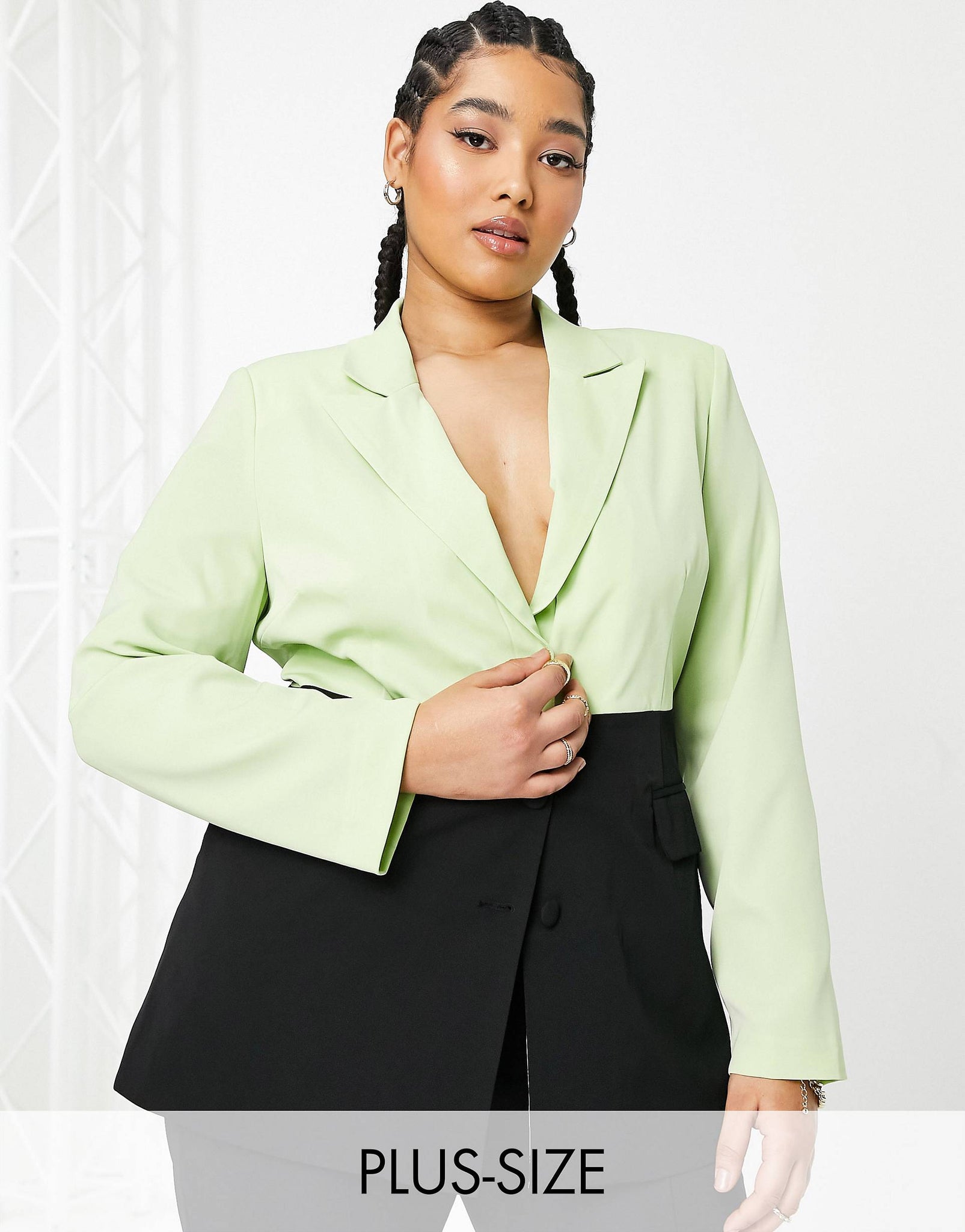 Plus contrasting black and lime blazer