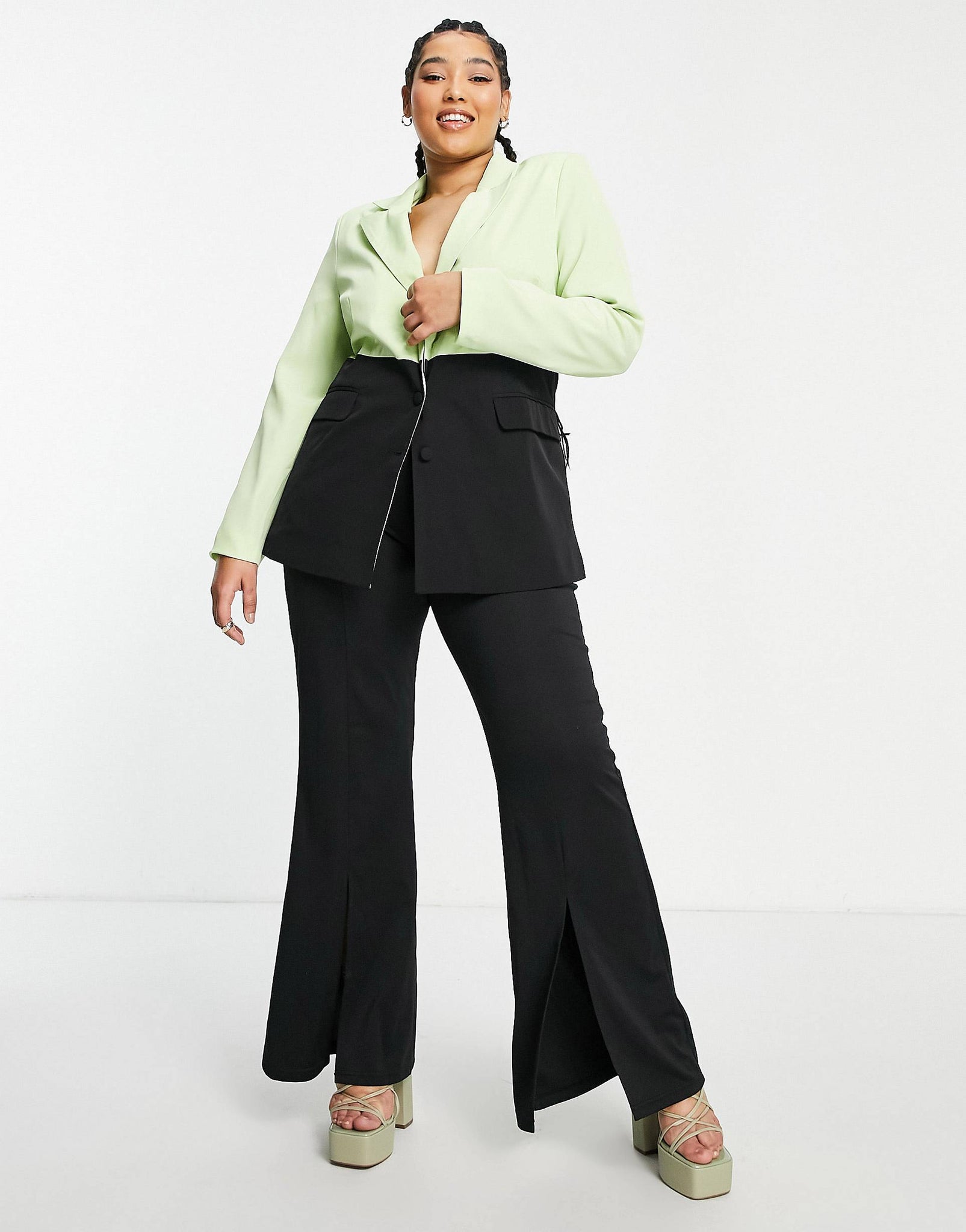 Plus contrasting black and lime blazer