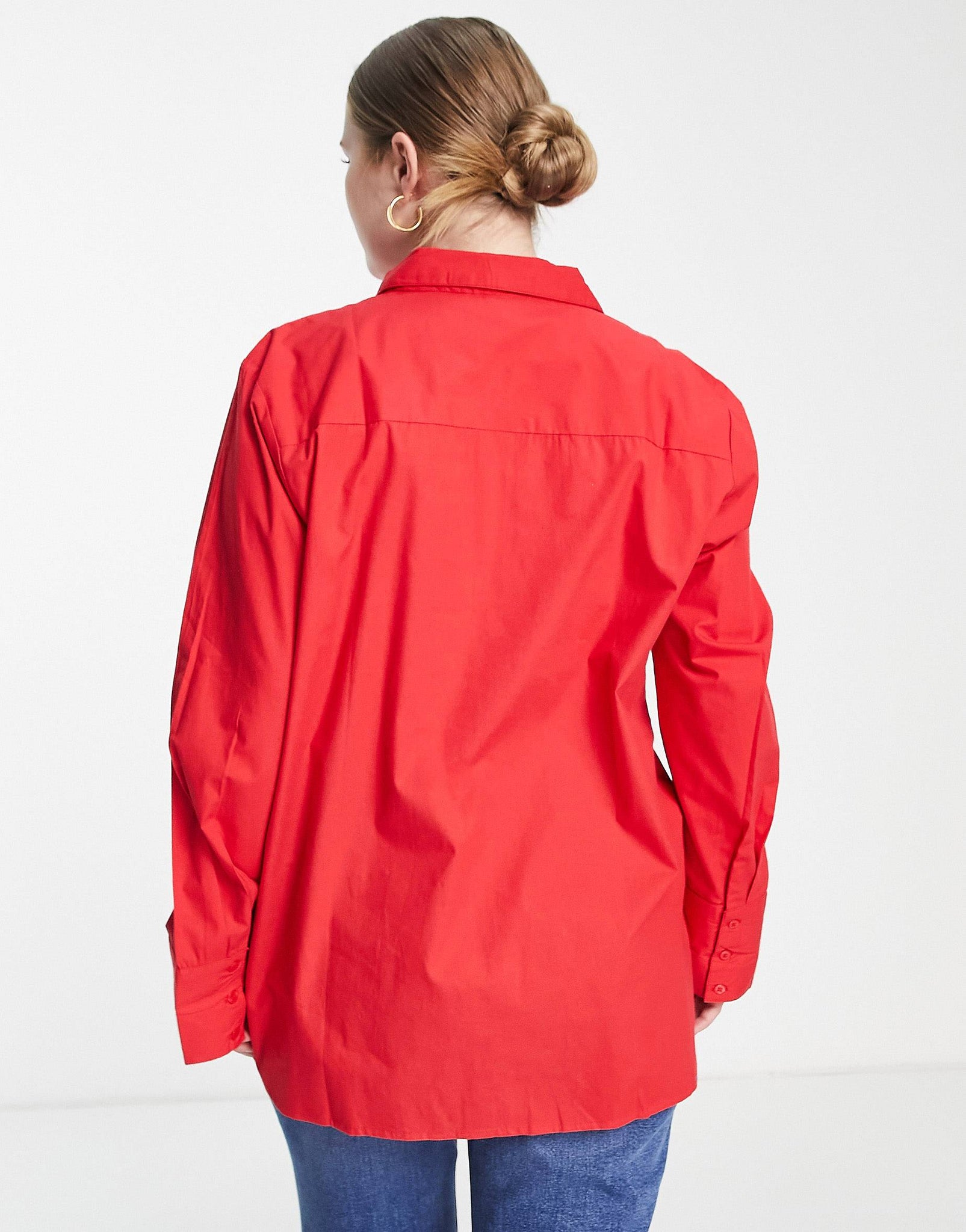 Plus cotton oversized shirt in red