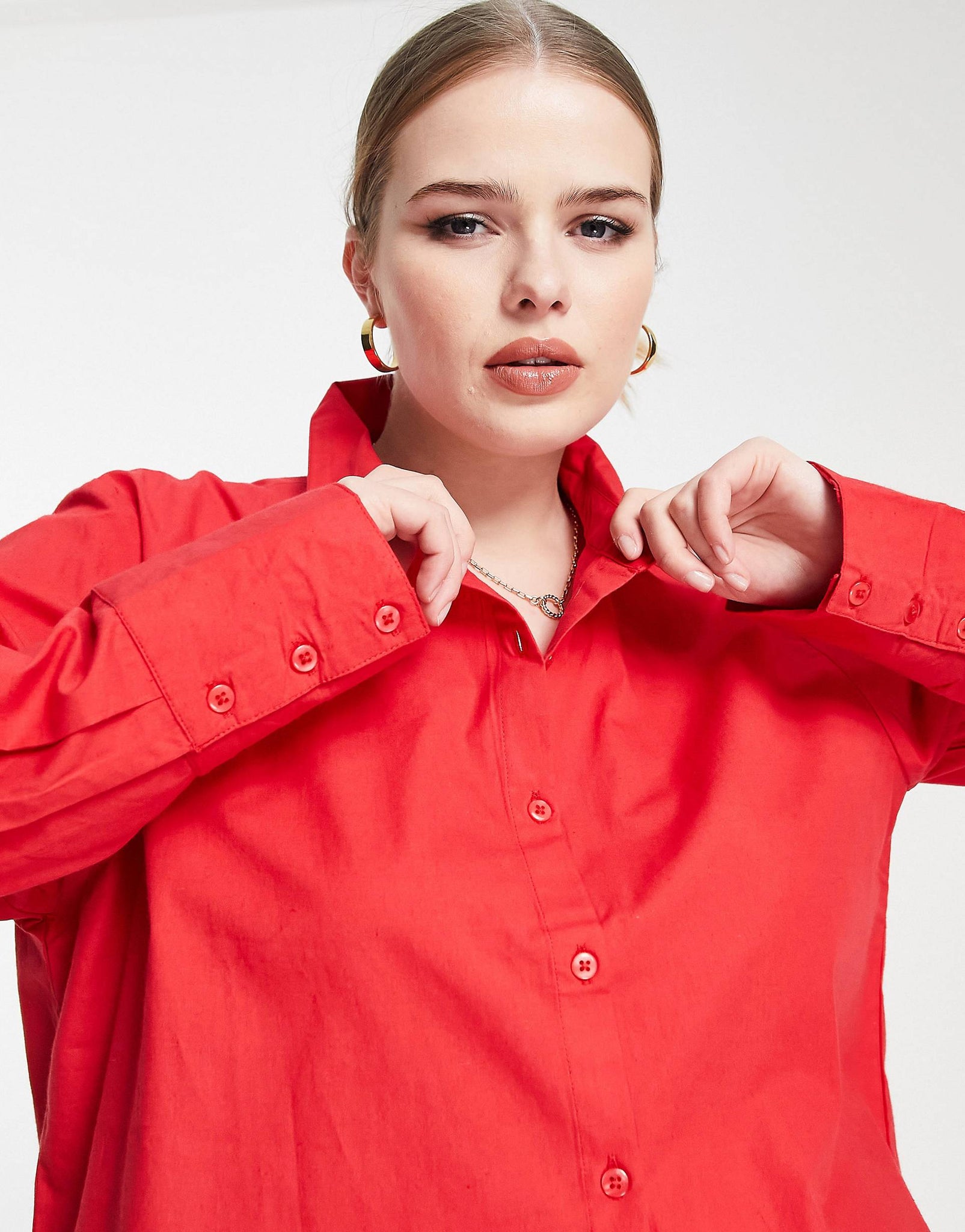 Plus cotton oversized shirt in red